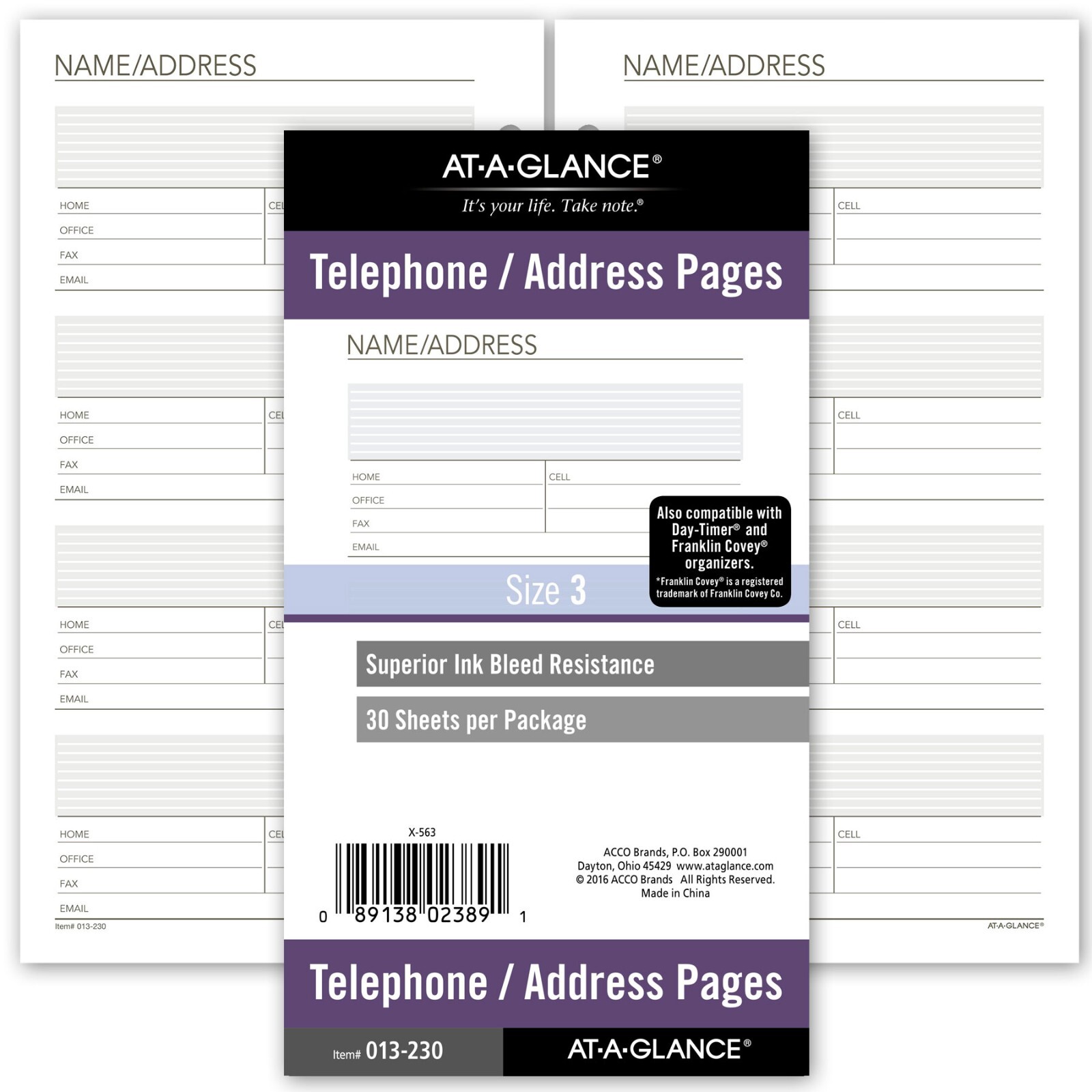 At-A-Glance 013-230 Telephone Address Refill Pages for Size 3 Planners