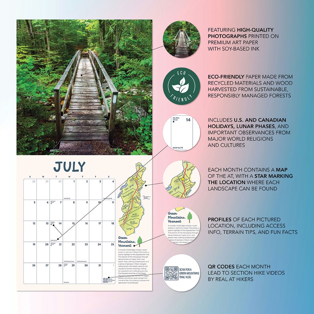 Appalachian Trail Calendar 2026 | 12″ x 24″ 12 Months | Marble City Press