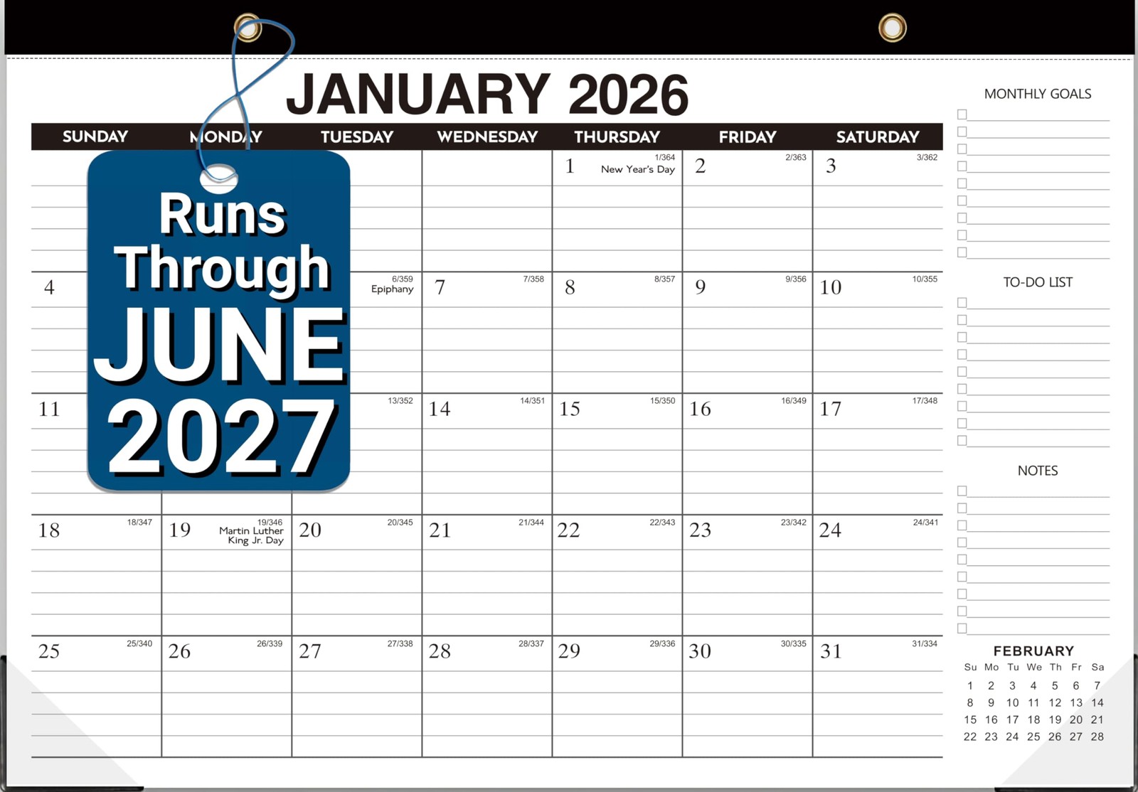 Desk Calendar 2026-2027 – 18-Month Large Black&White – Until June 2027