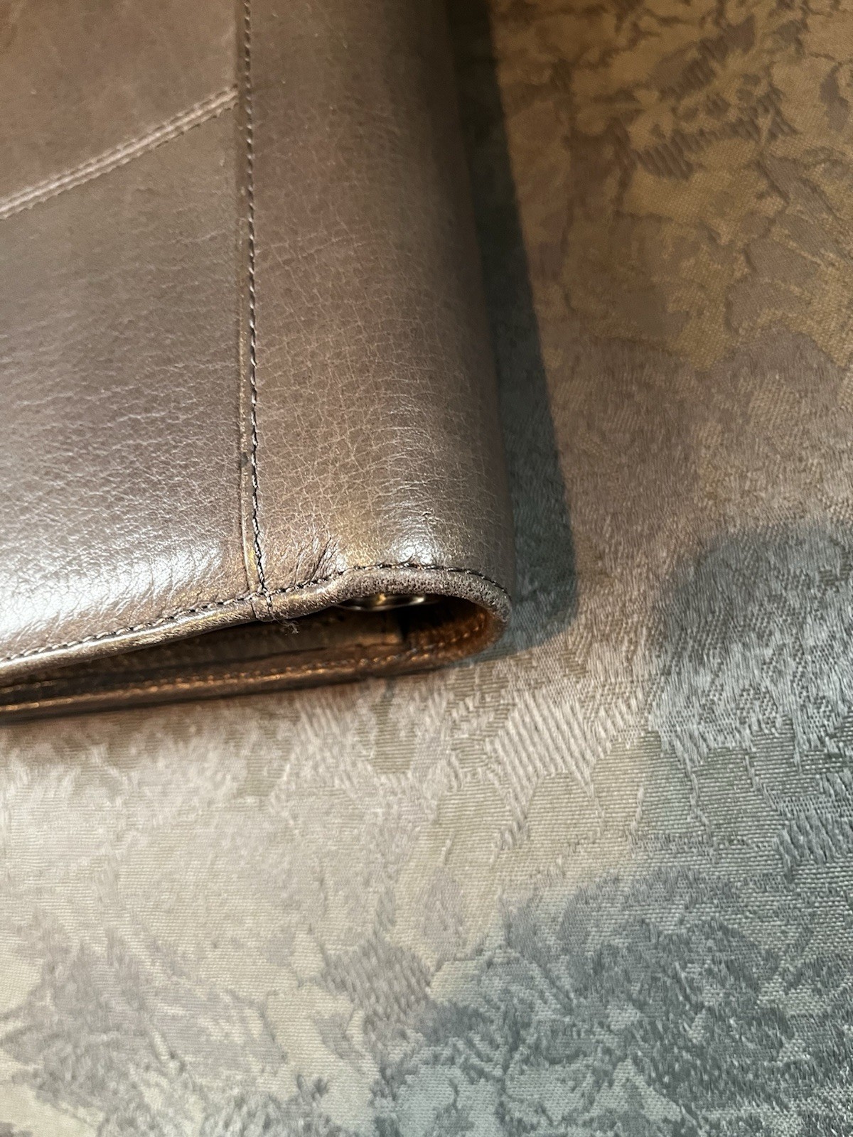 Franklin Covey Compact Brown/Grey Genuine Leather Binder Snap Closure