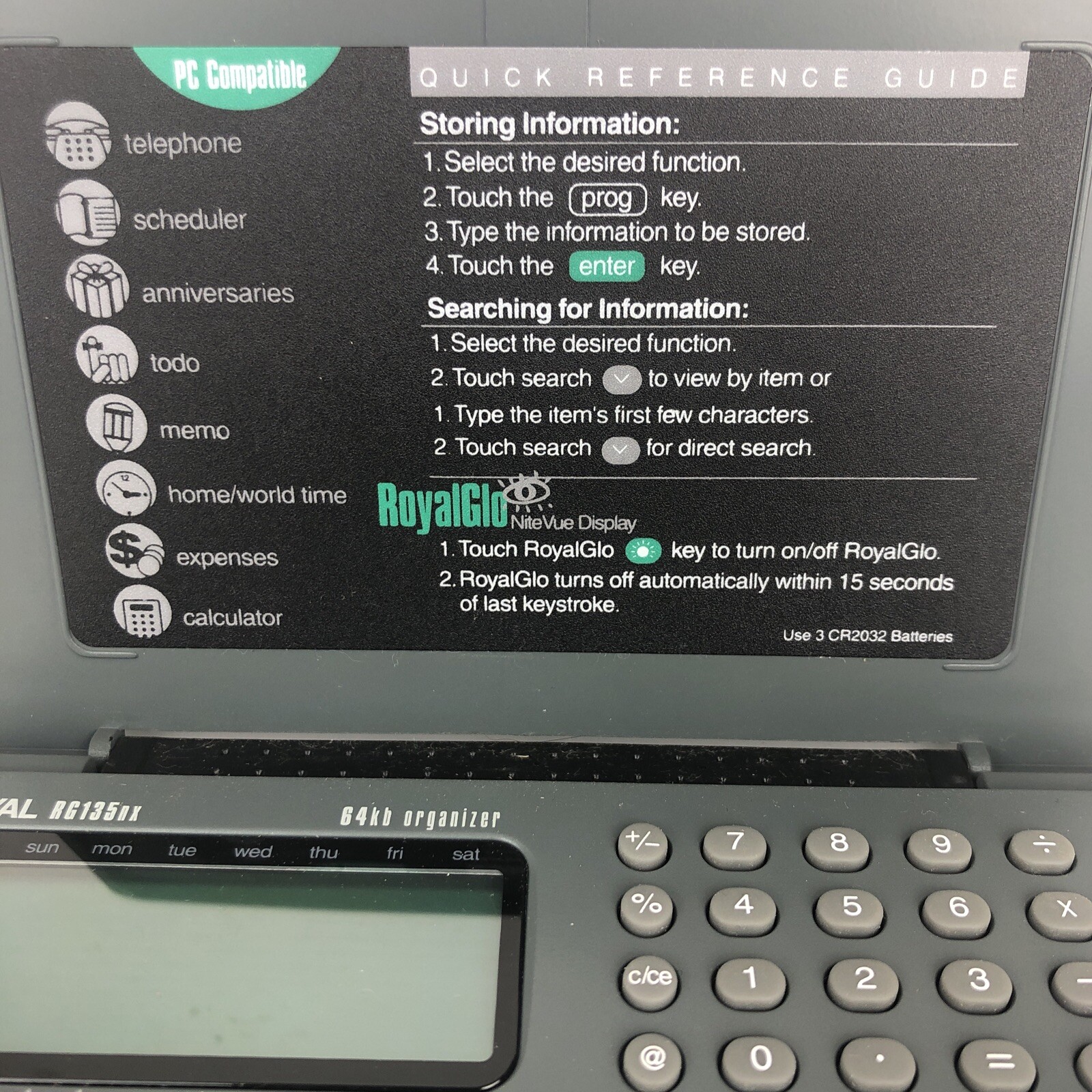 Royal Personal Organizer RG135nx PC Compatible 64kb Scheduler Calendar Planner
