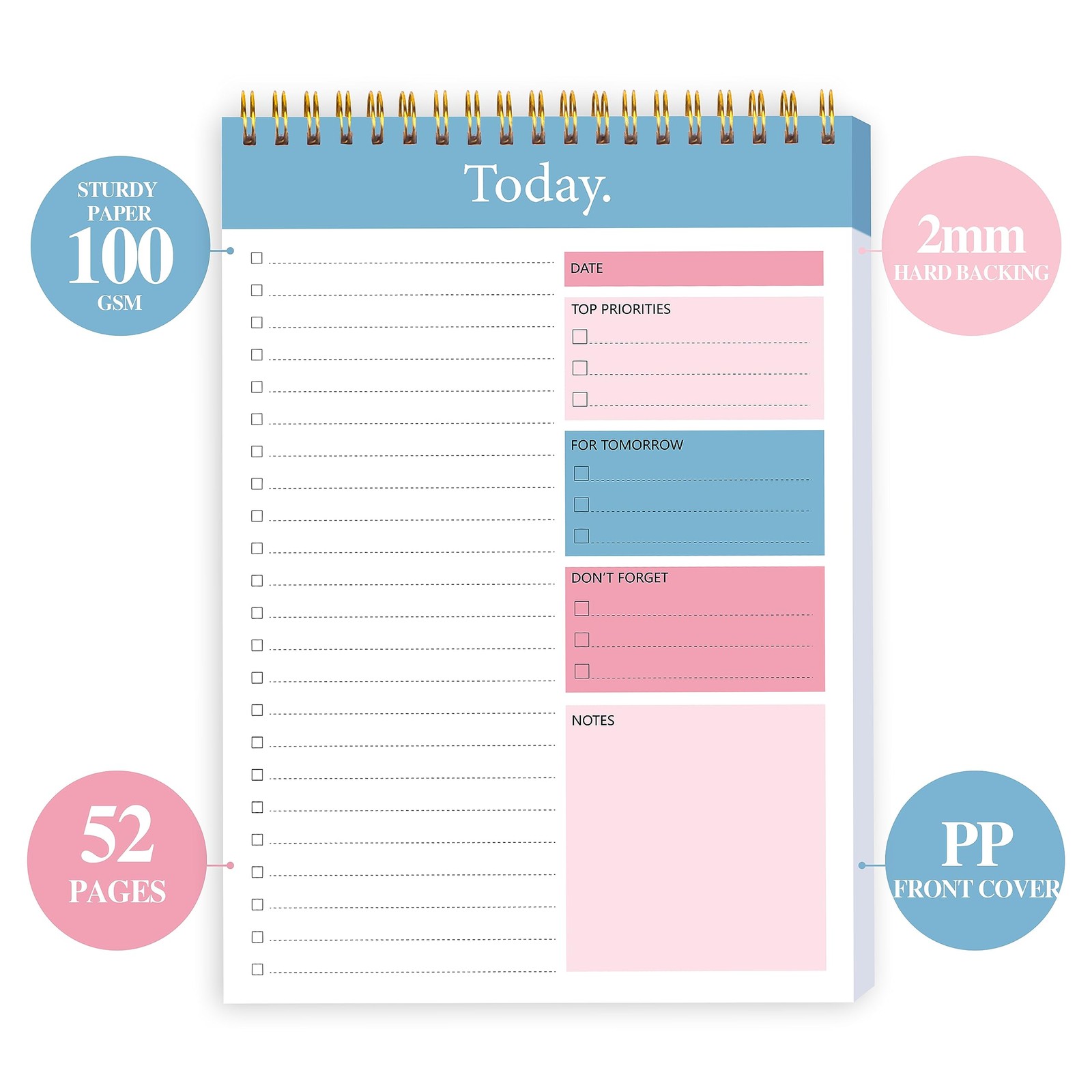To Do List Notepad, 52 Sheets Undated, Productivity Planner, Blue