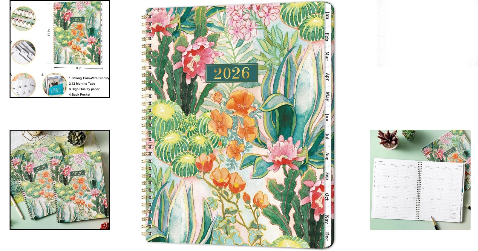 2026 Stylish Weekly & Monthly Planner – 9″ x 11″ with Durable Twin-Wire Binding