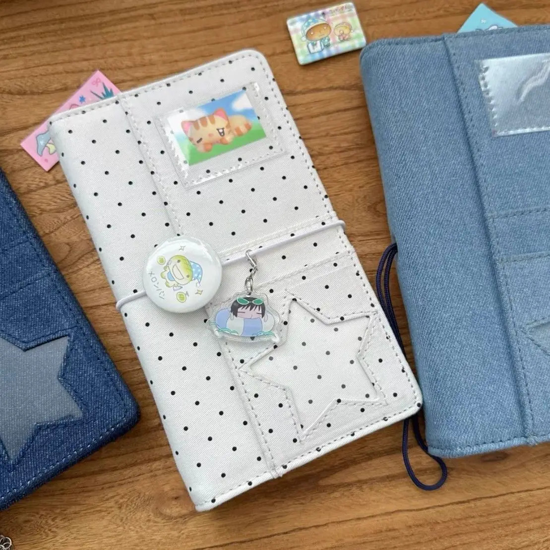 A6 Retro White Polka Dots With 45 Sheets Inner Page DIY PU Clip-on Notebook
