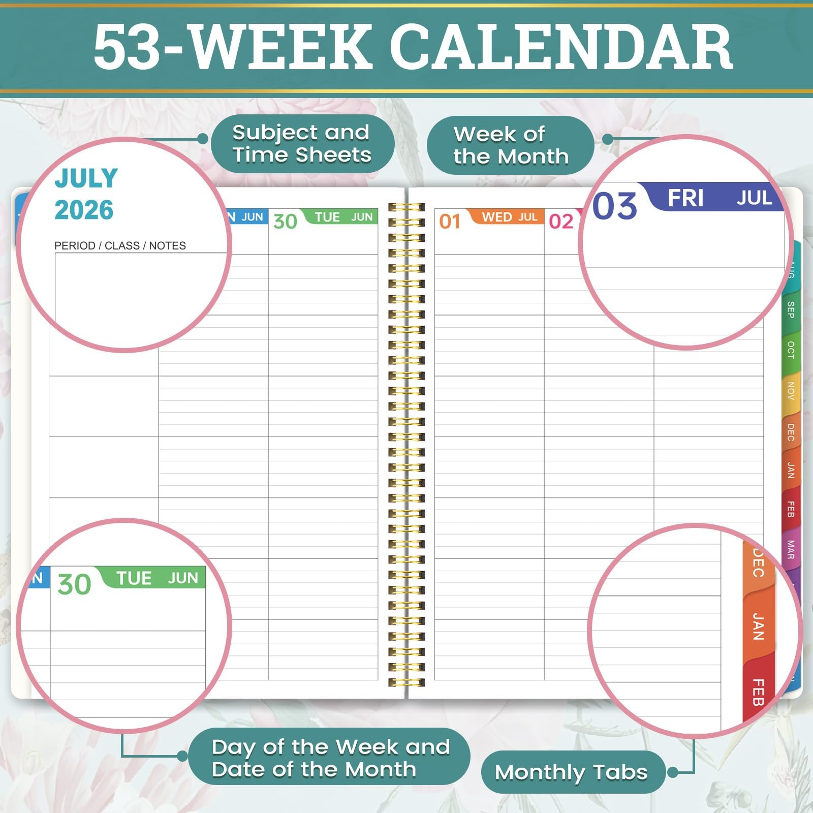 Teacher Planner 2026-2027 – Lesson 8.3″ x 11″, pink, purple, green