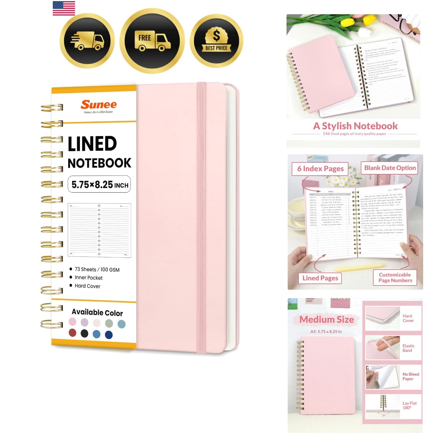 Journaling Notebooks, A5 Lined Spiral Notebook for Women, 146 Pages College R…
