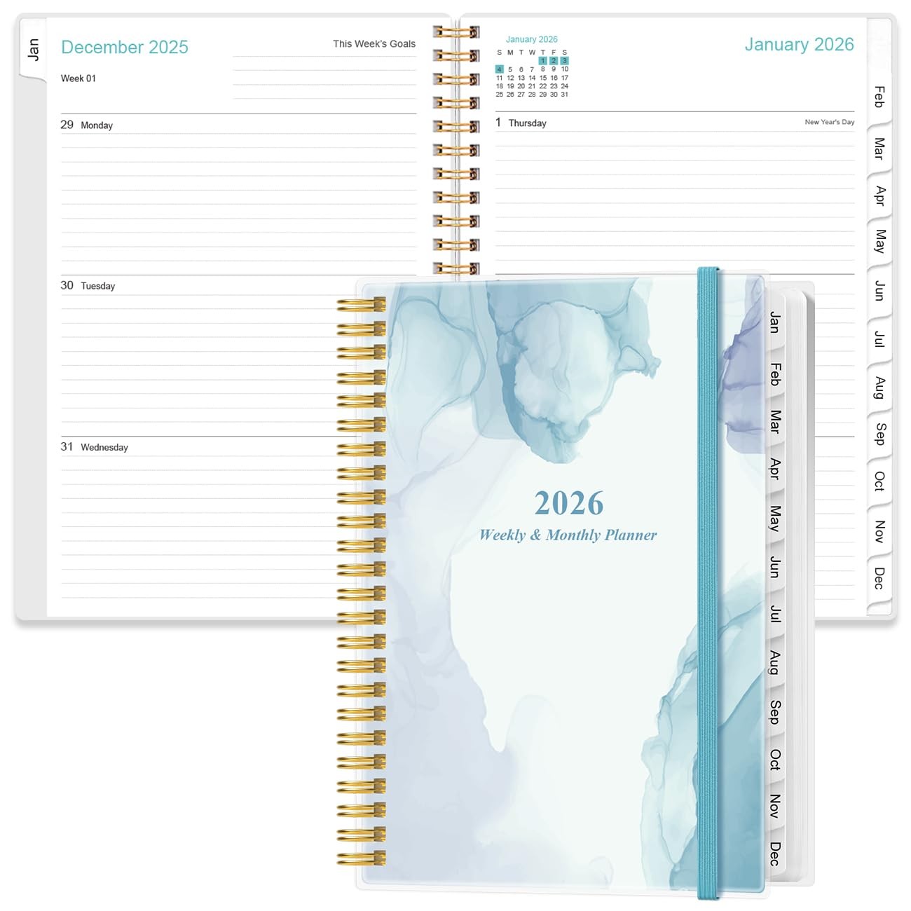 2026 Planner – 2026 from January 2026 – 6.4″ x 8.5″, Blue Watercolor