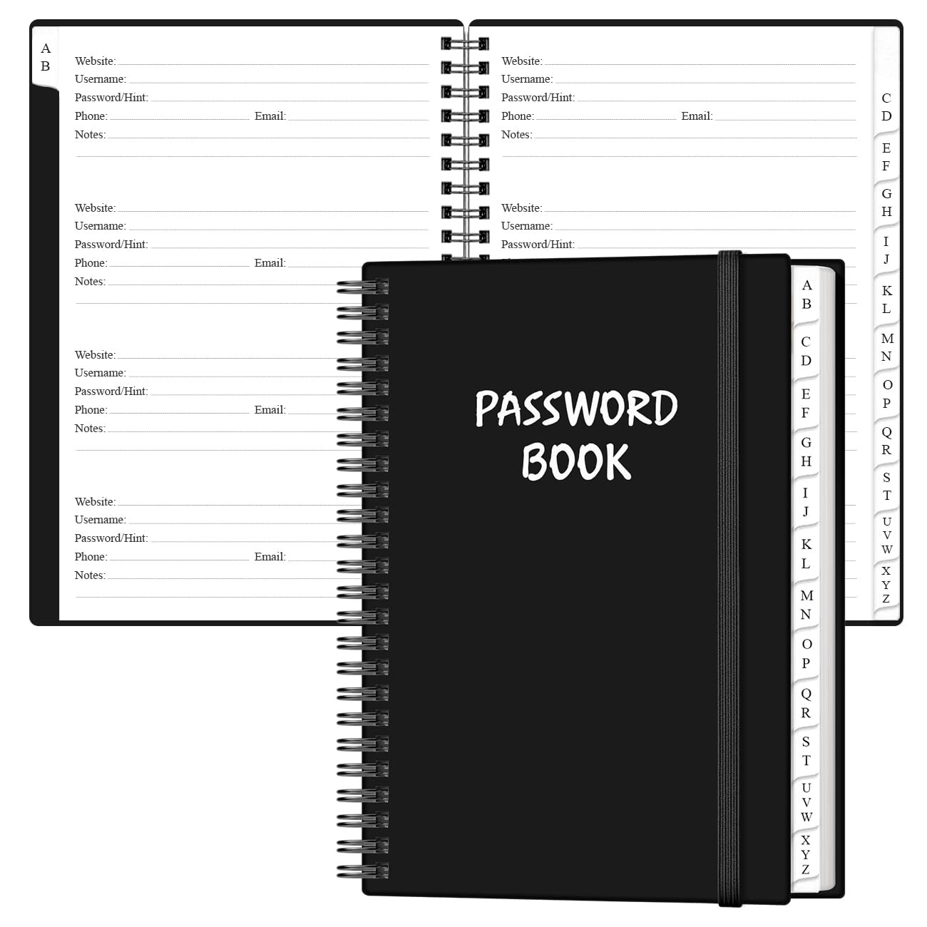 Password Book Alphabetical Tabs Large Login Keeper Journal Notebook 6.4 x 8.5 Bl