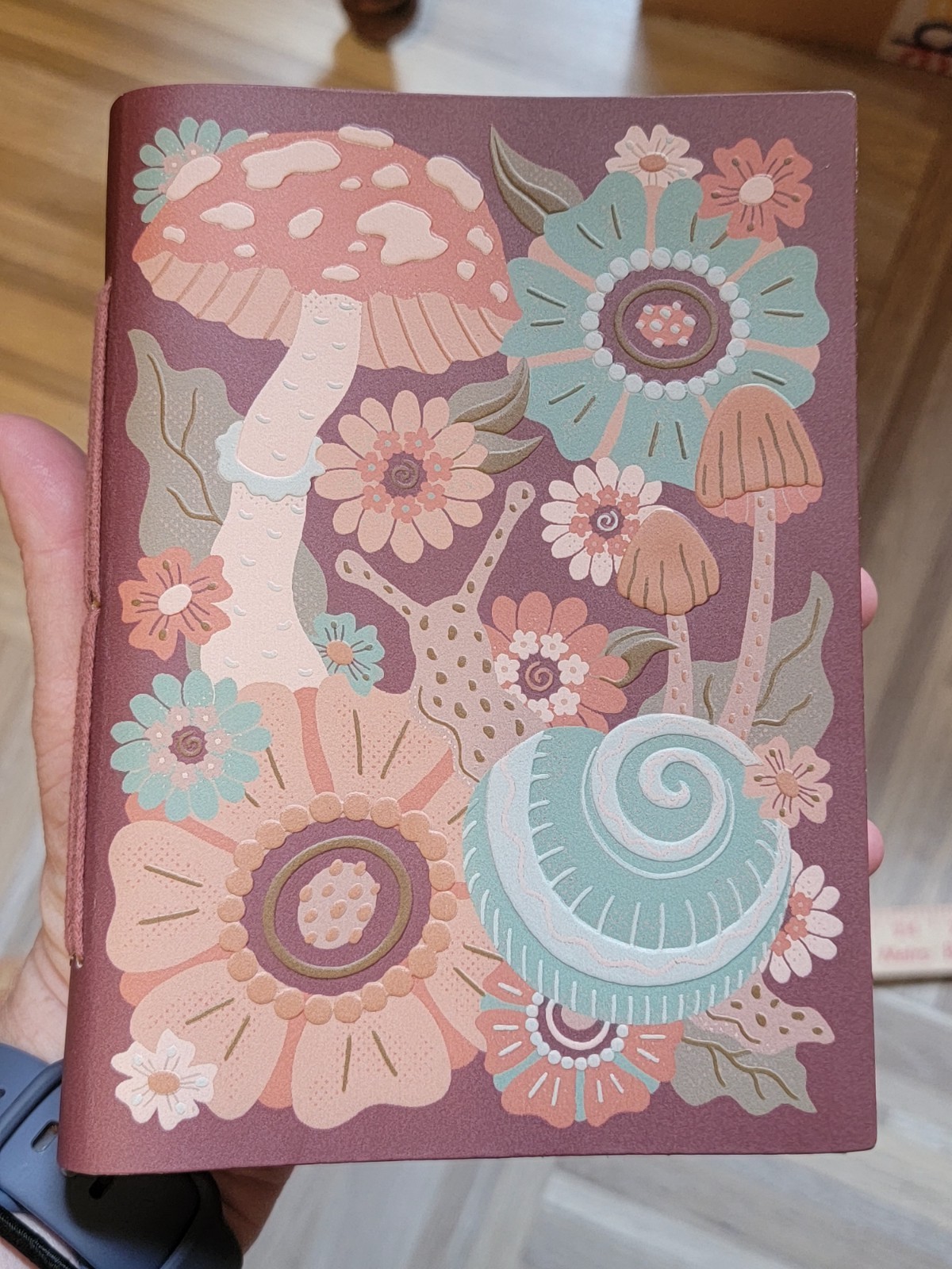 Recycled Leather Handmade Paper Mushroom Snail Lined Junk Journal Spell Book 5×7