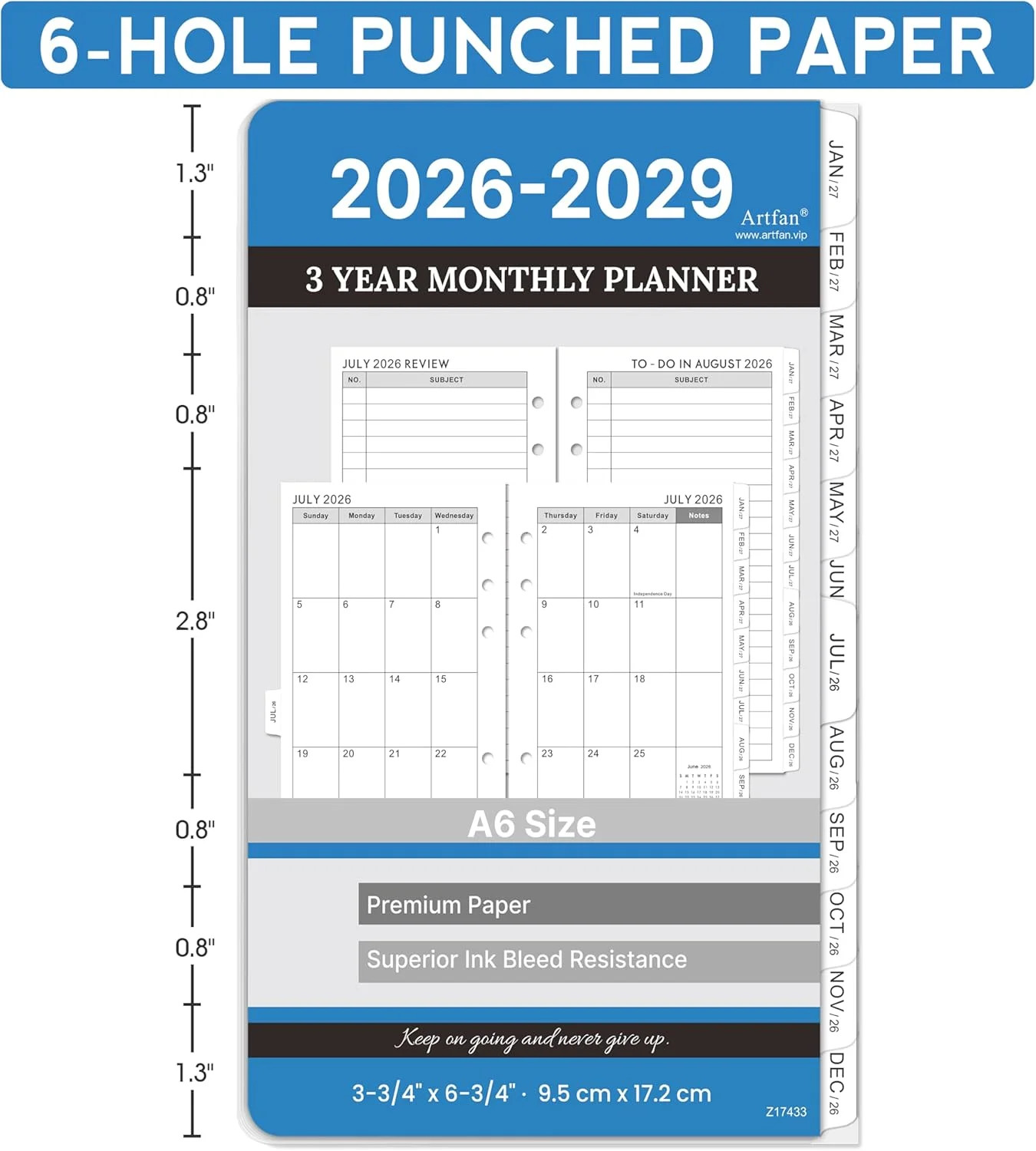 2026-2029 Planner Refills – A6 Planner Inserts with 6-Hole Punched, July 2026 –