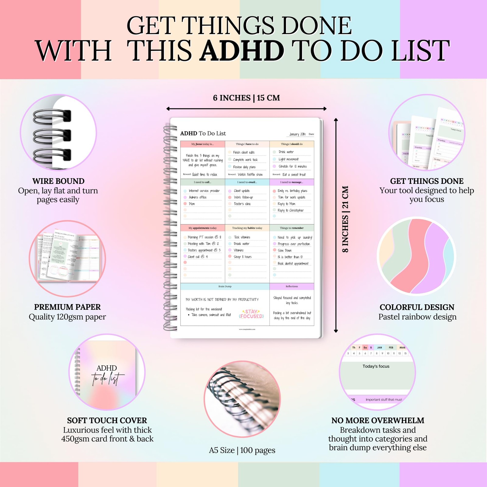 Adhd Daily Planner To Do List A5 – Focus & Productivity Task Manager | 100 Pages