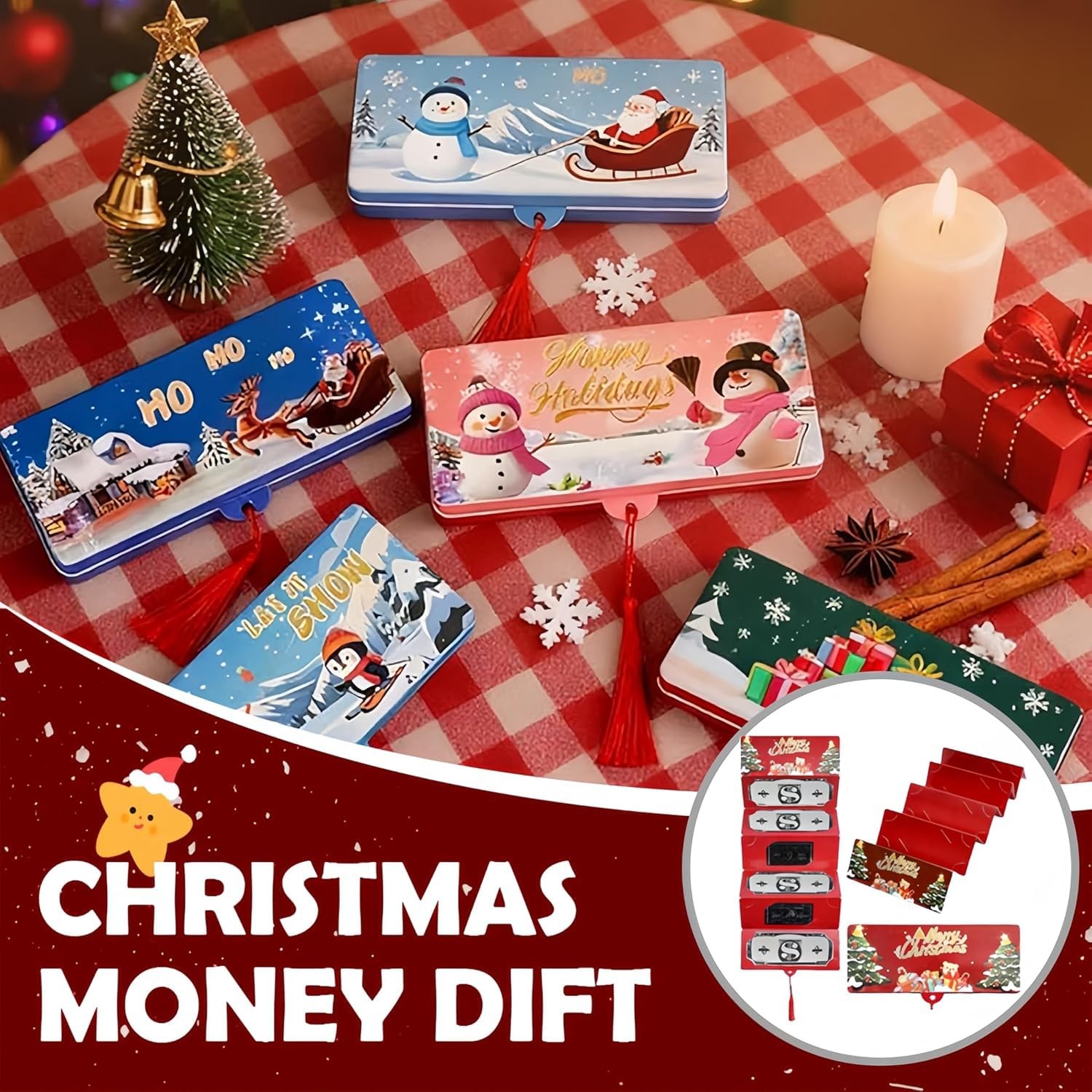 JANTORSGD 2 Pack Christmas Cash Gift Envelopes, 10 Slots Christmas Money Hold…