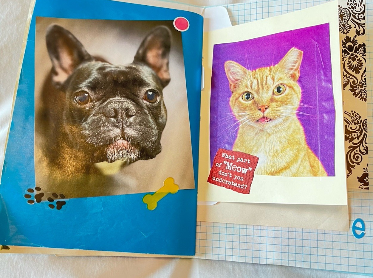 Junk Journal Cats & Dogs Theme, 6×9” Handmade, Paper Ephemera Tucks Embellished