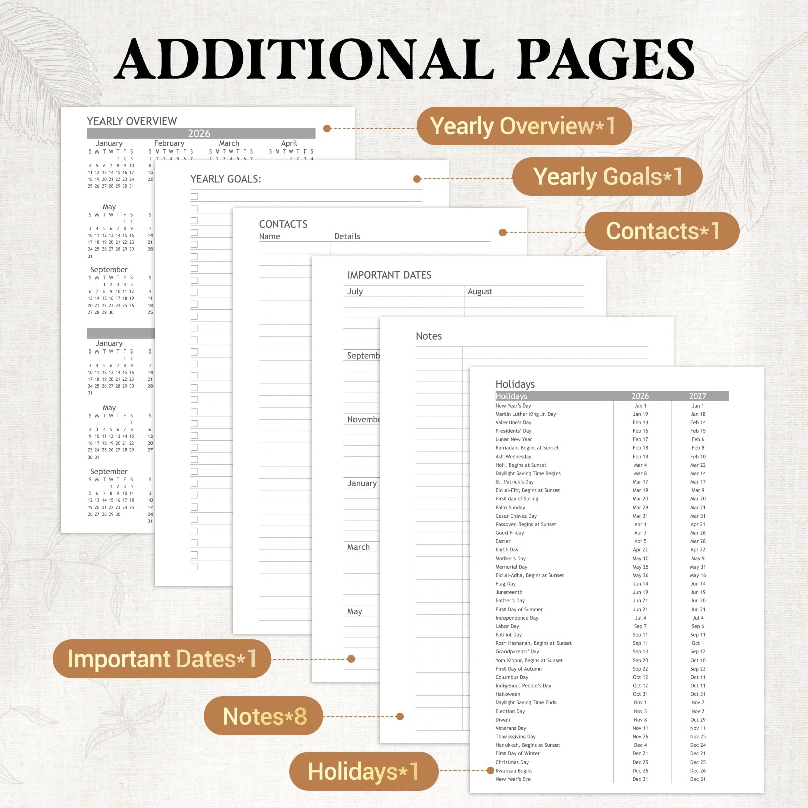 2026-2027 Planner, Academic Weekly and Monthly Calendar A5, Linen-Beige