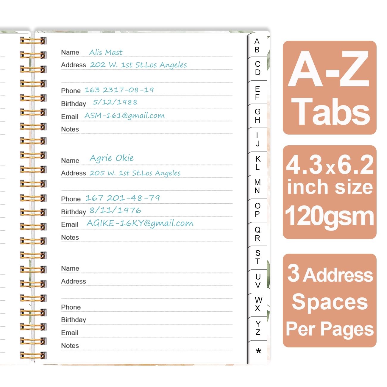 Address Book with Alphabetical Tabs – Small Address Book Spiral with Address …