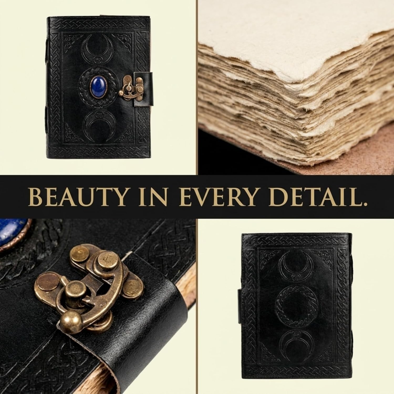 3 Moon Blue Lapis Embossed Vintage Leather Journal | 240 Pages of Antique Han…