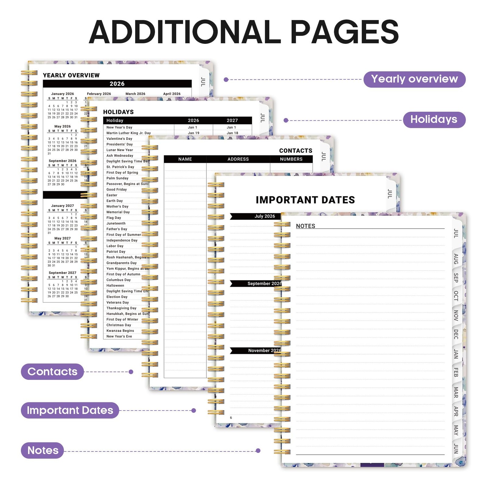 Planner 2026–2027, Academic Year Monthly & (6.3″x8.5″)a5, A-Purple Blocks