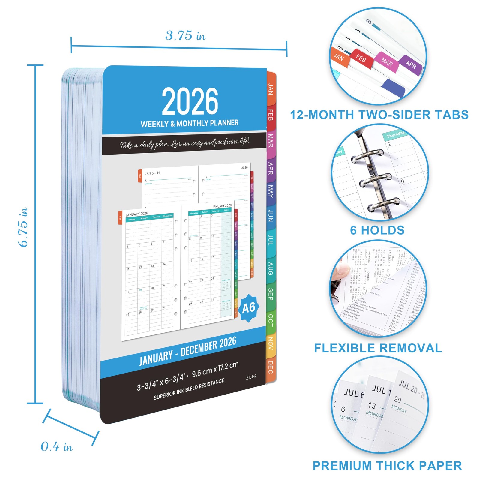 2026 Planner Refills – A6 Weekly and Monthly Planner Inserts, 4″ x 6.73″, Jan…