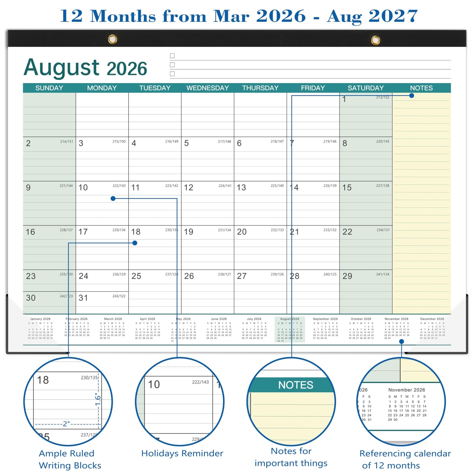 Desk Calendar 2026-2027 – 17″ x 12″ Desk Calendar 2026-2027, Mar. 2026 – Aug….