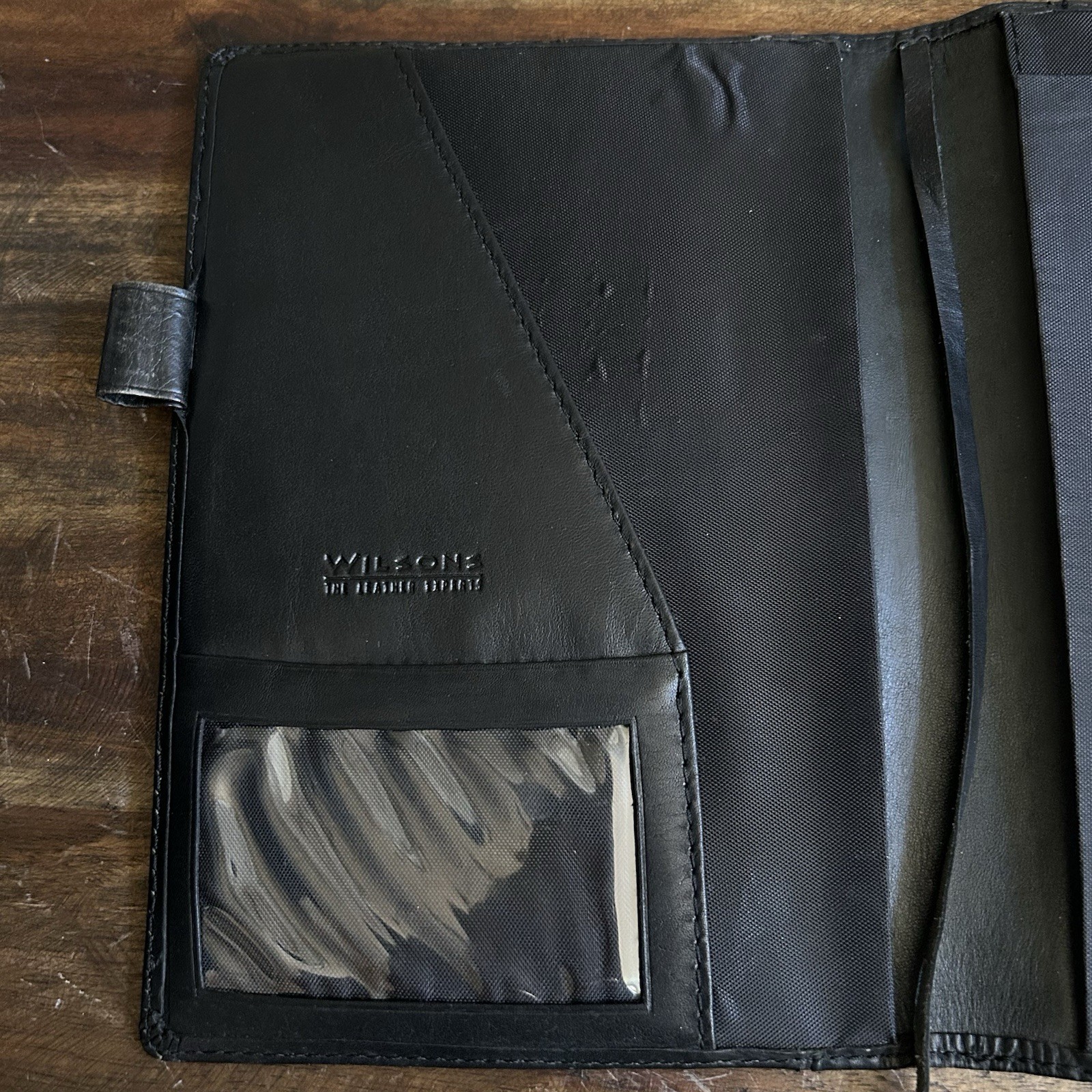 Wilsons Leather Black Planner Organizer Cover Leather Bookmark Pen Loop Vintage