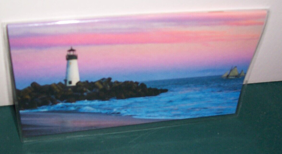 2025 2026 LIGHTHOUSE at Sunrise Sunset sailboat pink purple 3×6 Monthly calendar
