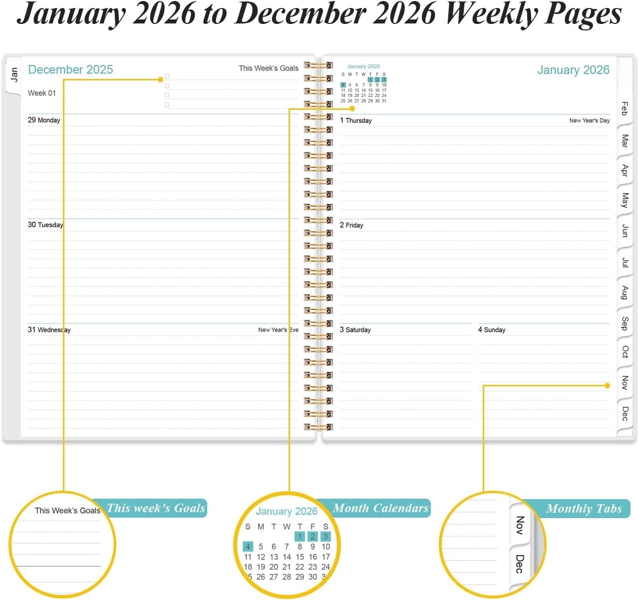 Rose-Floral 2026 Planner – Weekly/Monthly Organizer, 8.5×11, Durable & Elegant