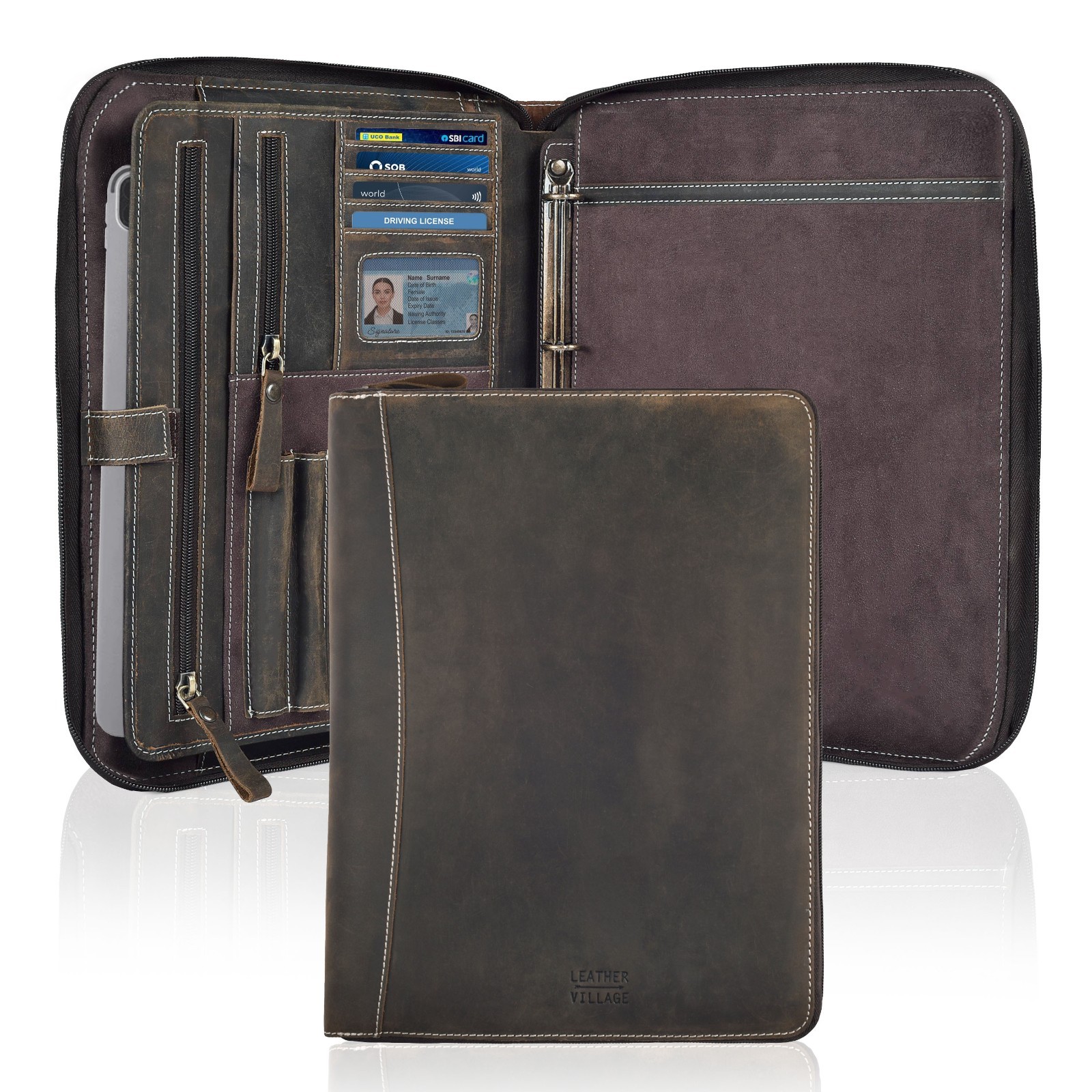Genuine Leather Professional Business Portfolio Organizer, for Men & Women