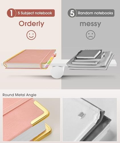 Hardcover Spiral Notebook Journal with Removable Dividers Tabs, 300 Pages Lea…