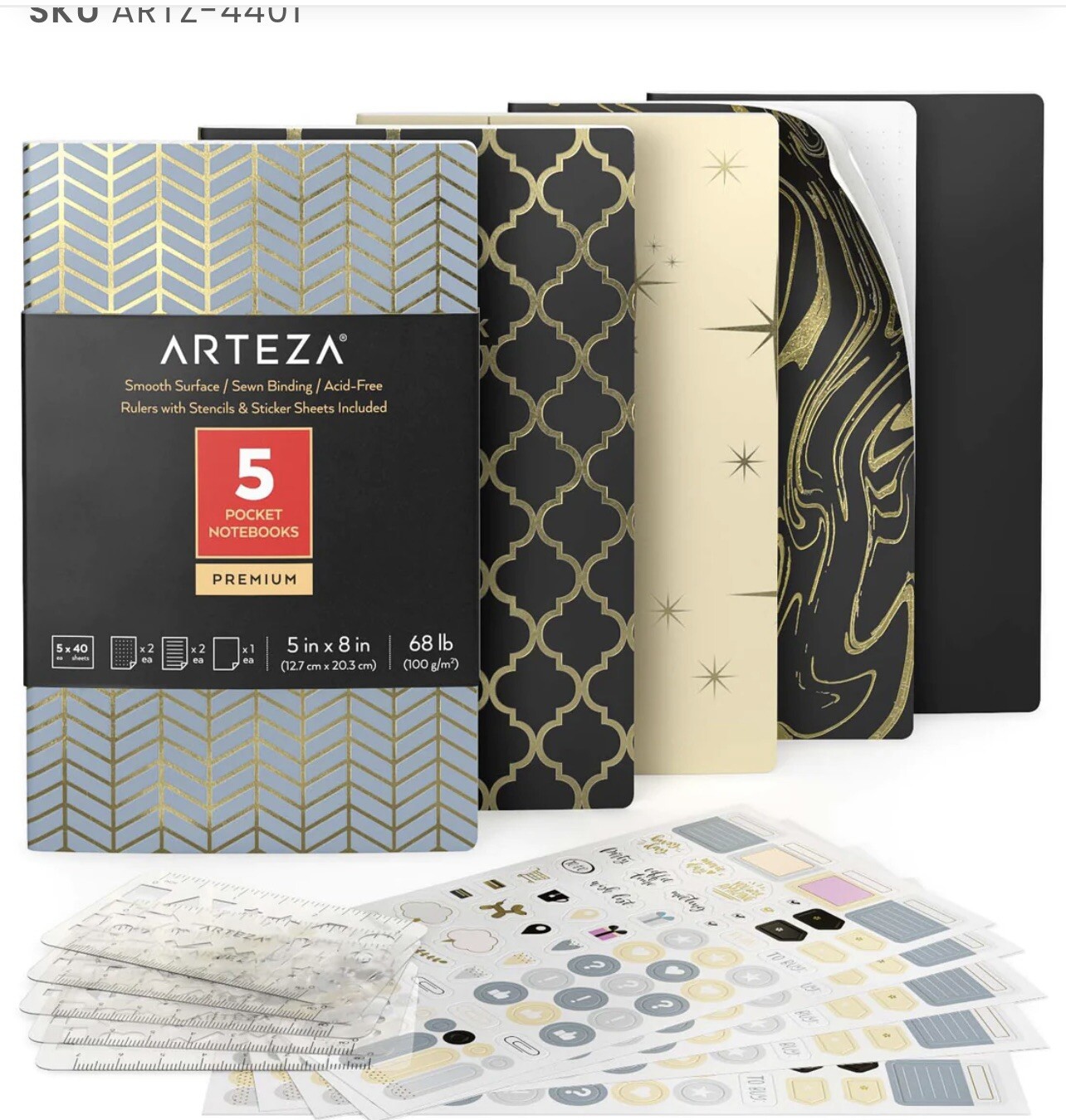Arteza Pocket Notebooks, Set of 5, 5 x 8 Inches, 40 Sheets Morroccan Designs