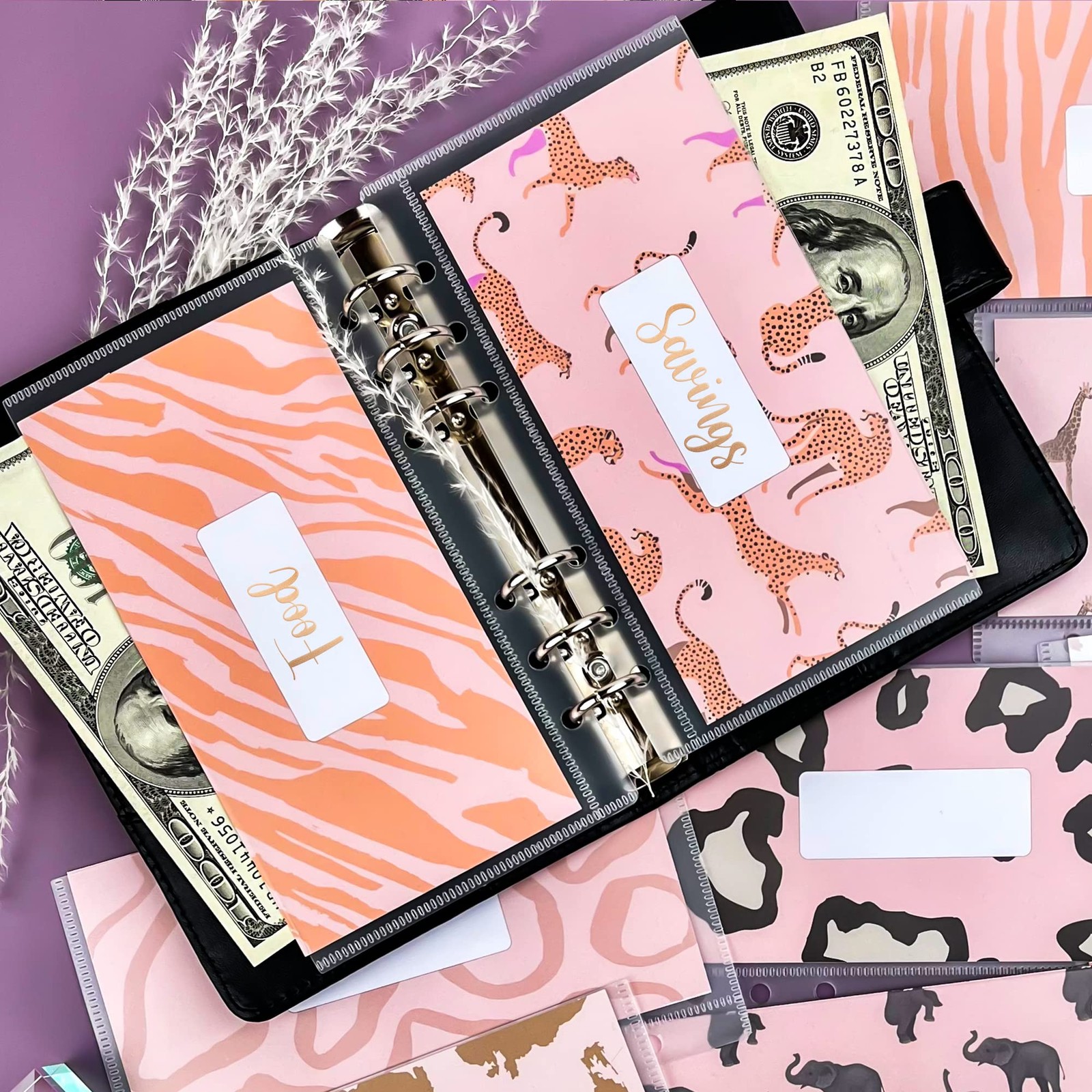 A6 Cash Envelopes for Budgeting Binder – 12 Pcs Pink Safari Themed Budget Bin…