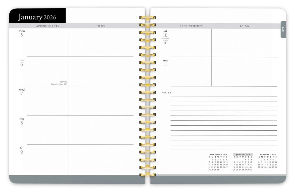 Black Solid | 2026 6×7.75 Inch Weekly Desk Planner | Foil Stamped Cover