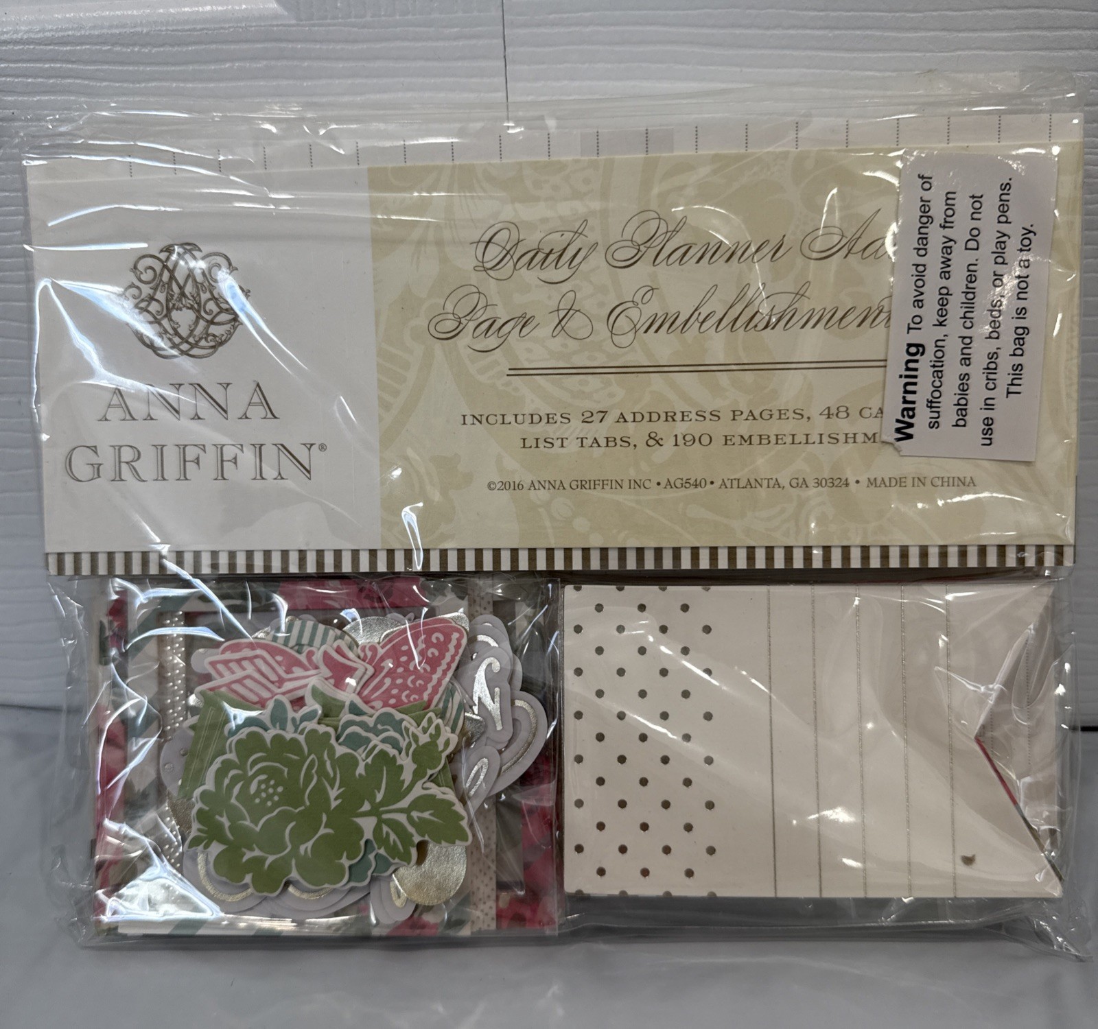 Anna Griffin 2016 Planner Address Page And Embellishments New B22