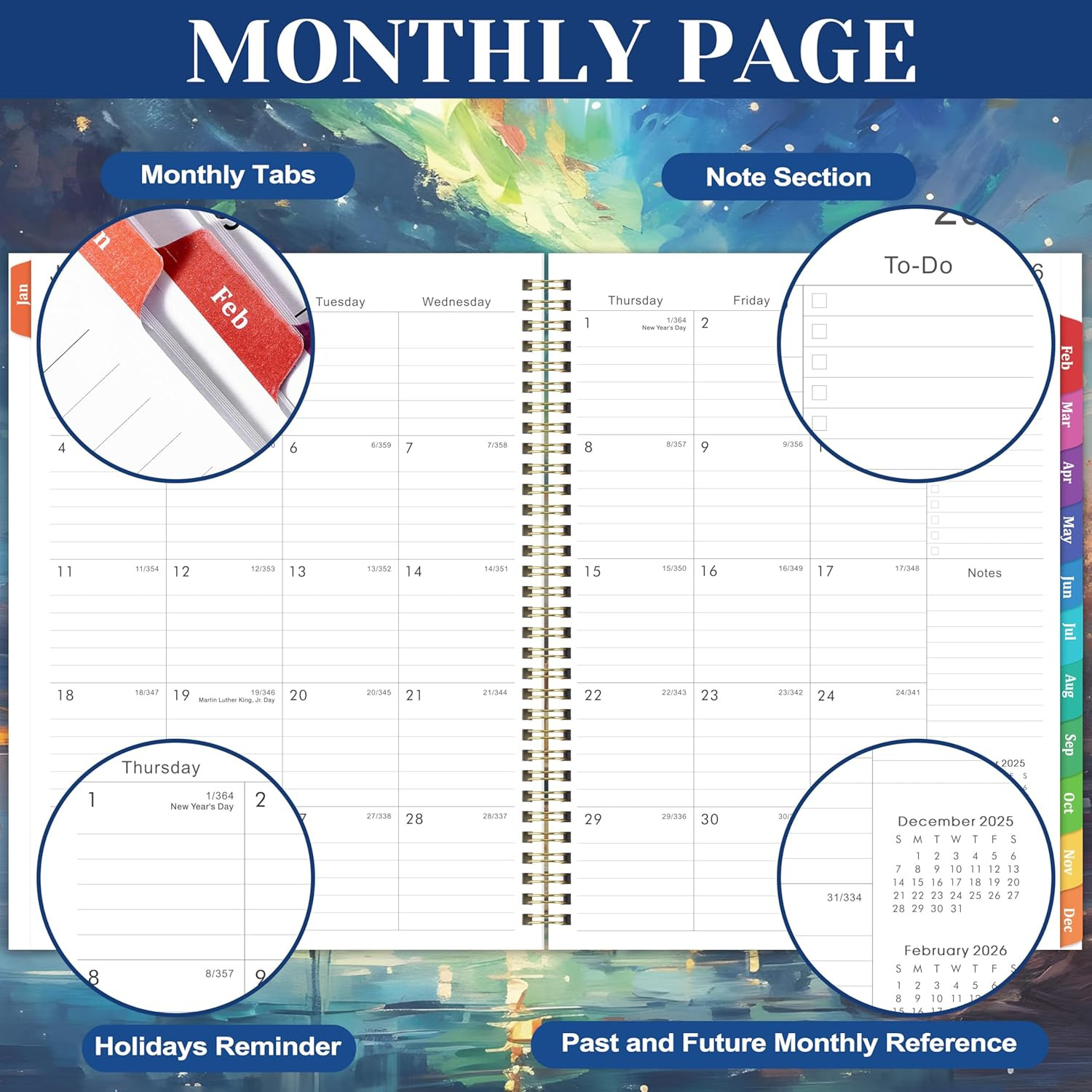 2026 Planner Weekly & Monthly, 8.5×11 Calendar with Tabs & Inner Pocket