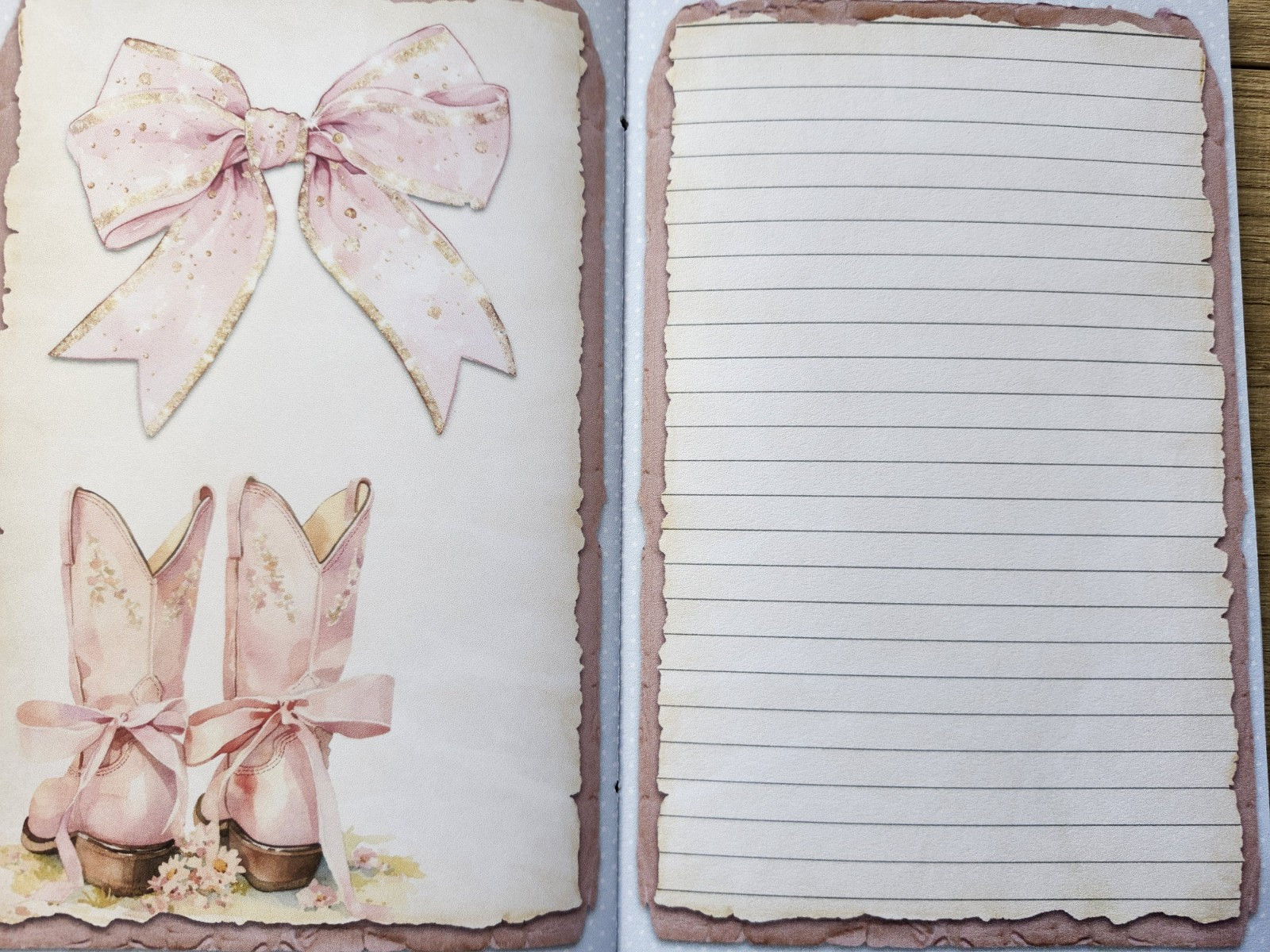 Junk Journal Blank Booklet “COQUETTE PRINCESS” Handnade Pink Bows Puppies LG