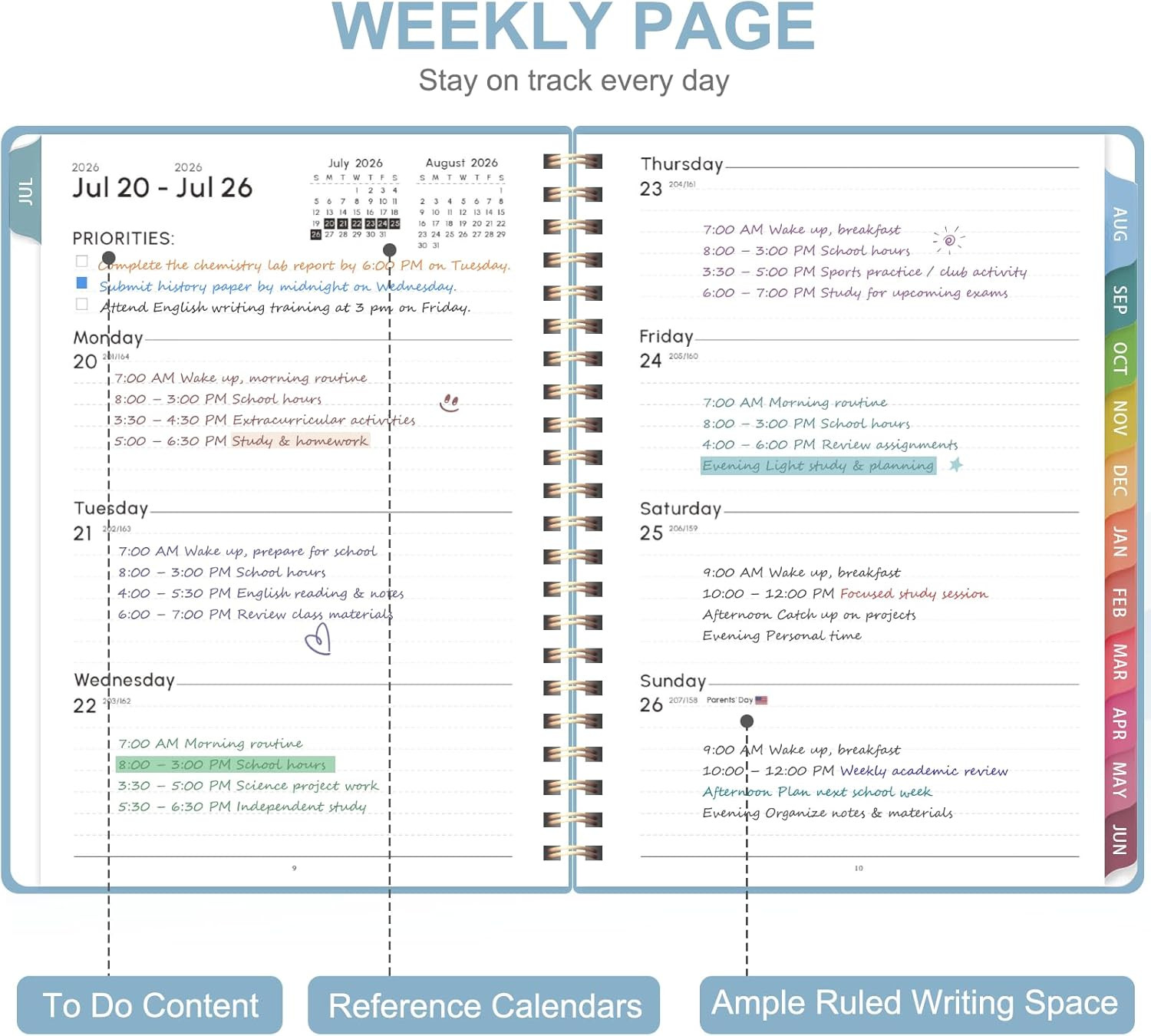 Planner 2026-2027, Academic Weekly and Monthly Calendar Planner, July 2026 – Jun