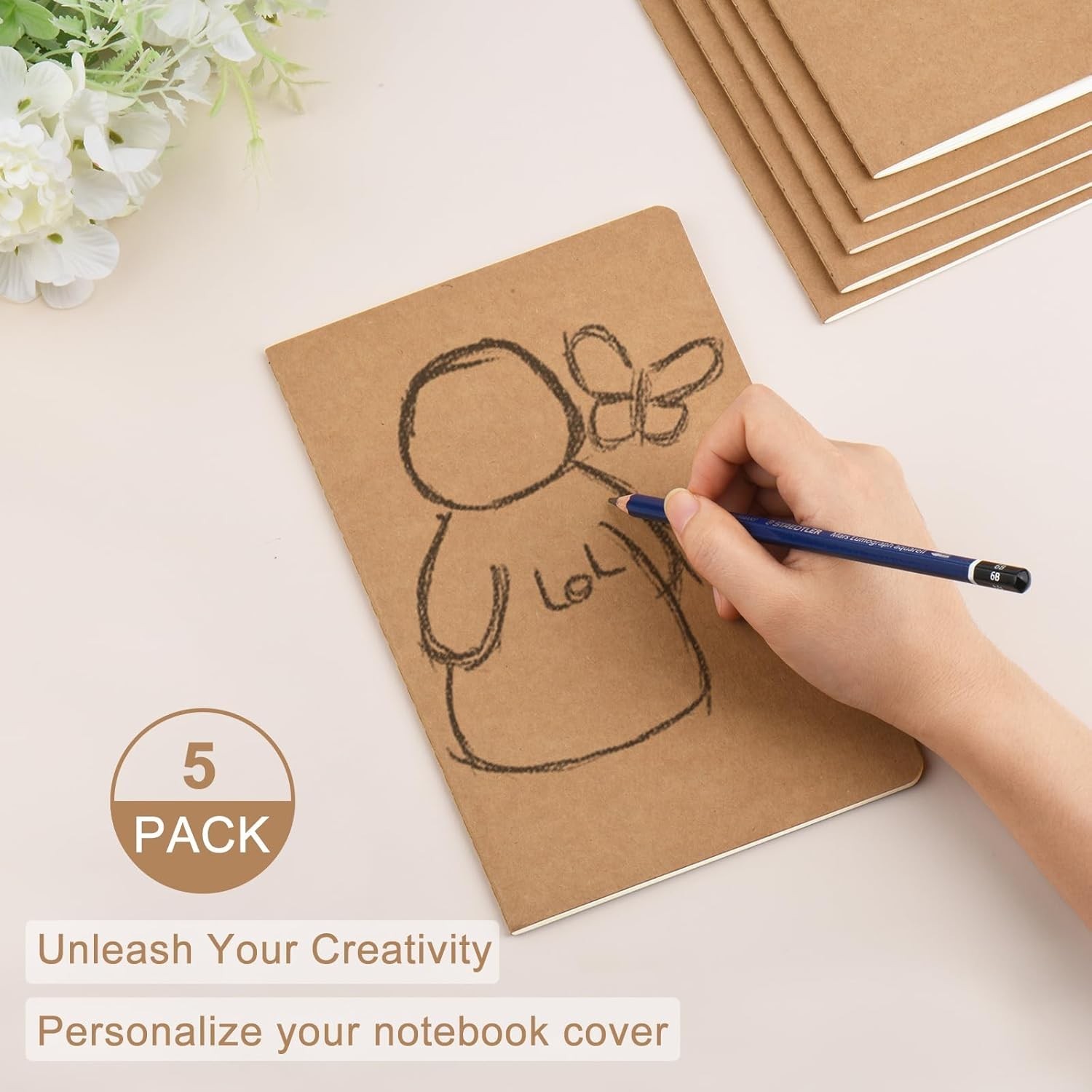 5 Pack A5 Kraft Notebooks Bulk, 8.15×5.5 Inches Blank Journaling Notebooks, N…