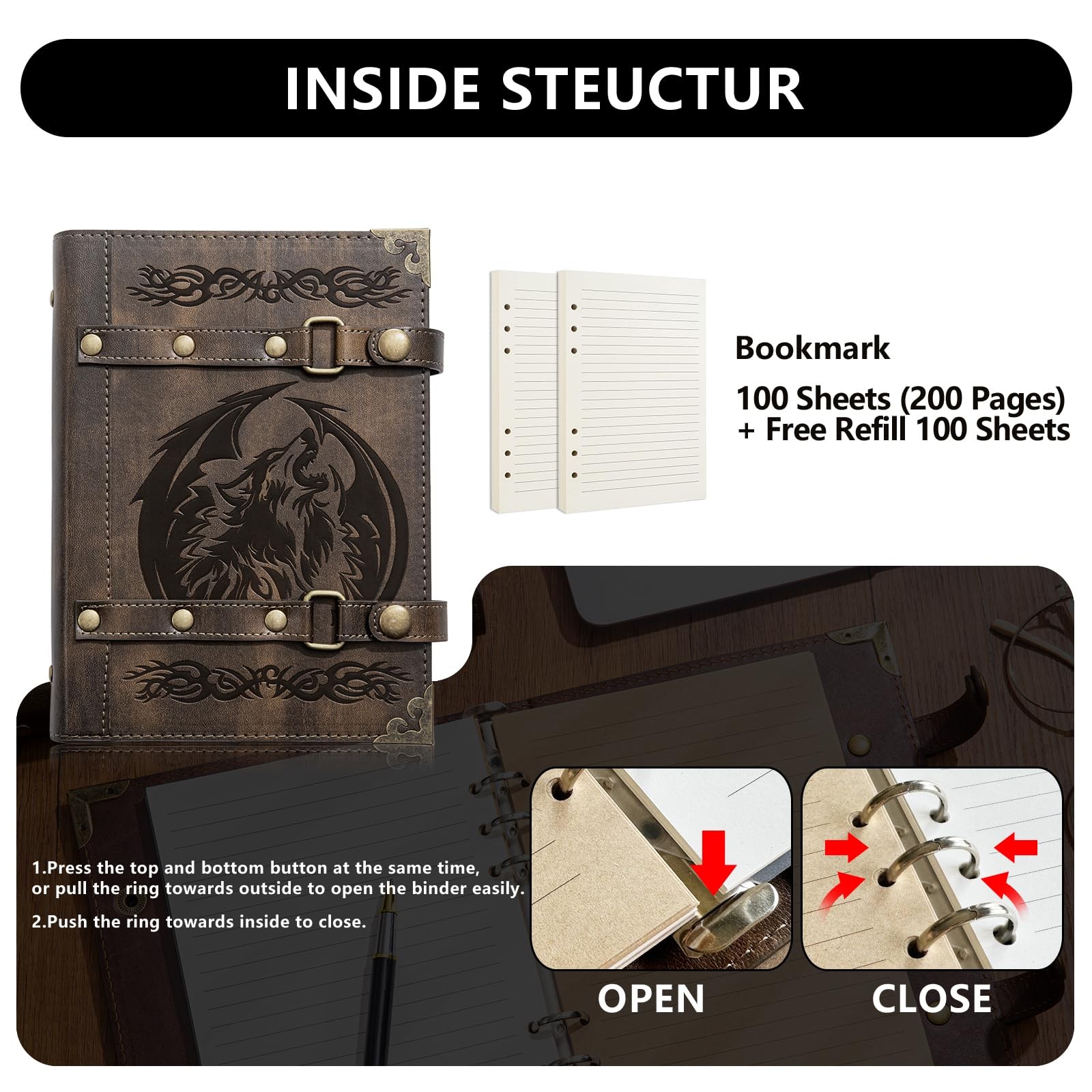 DUROTAN DND Notebook Wolf Journal For Men Women – 400 pages Vintage Leather