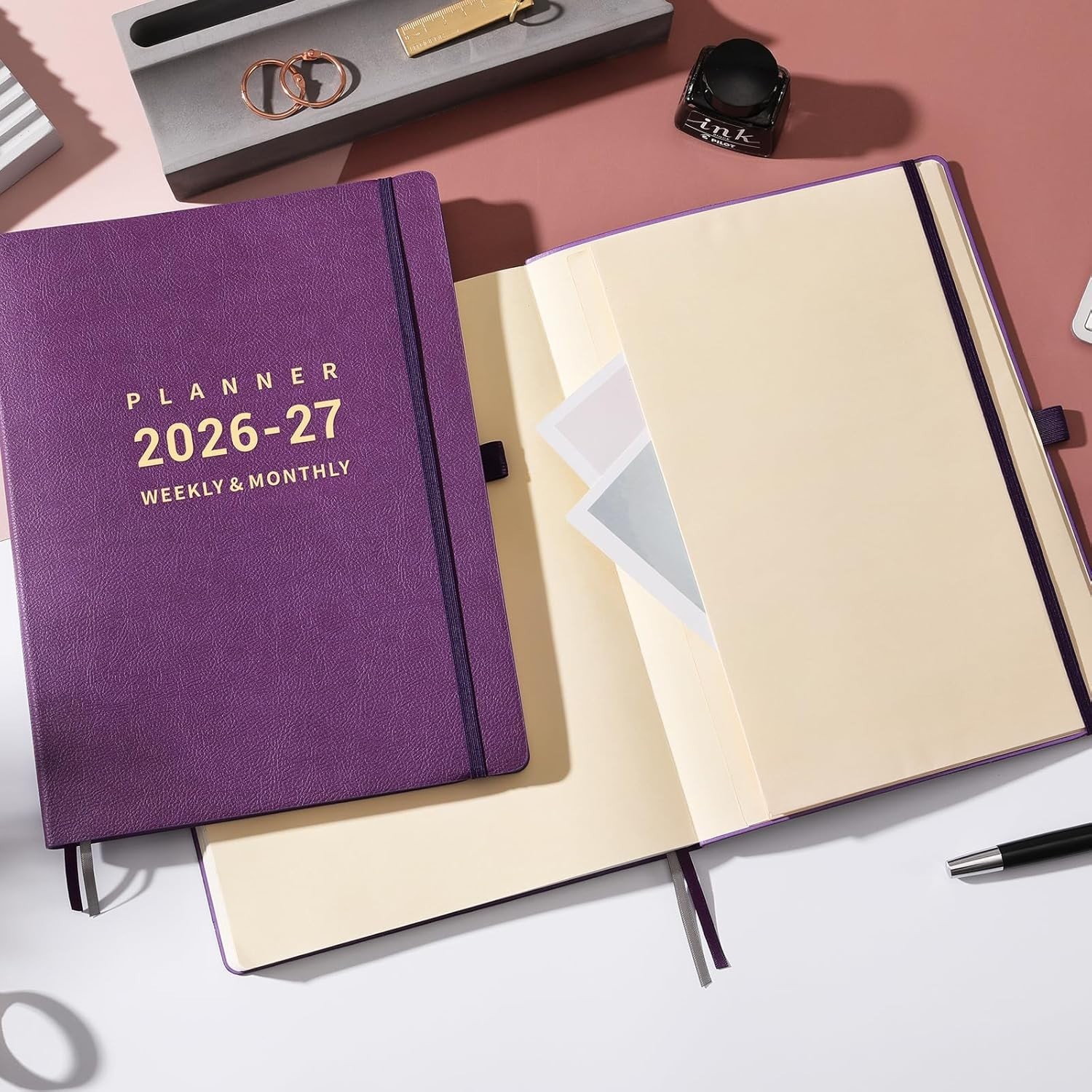 2026-2027 Academic Planner 135 Pages A4 Monthly Weekly Daily Purple Faux Leather