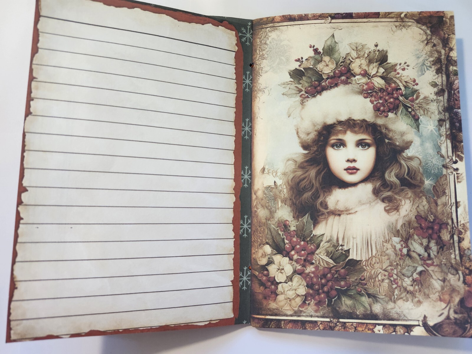 Junk Journal Blank BOOKLET “VICTORIAN WINTER” HANDMADE Christmas, LG 8.5″x5.5