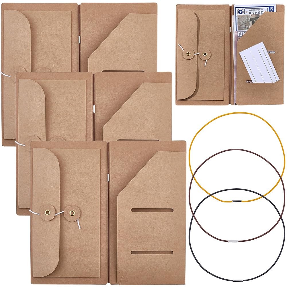 3Pcs Kraft Paper Pocket for Traveler’s Notebook 3Pcs Nylon Elastic Ropes Inse…