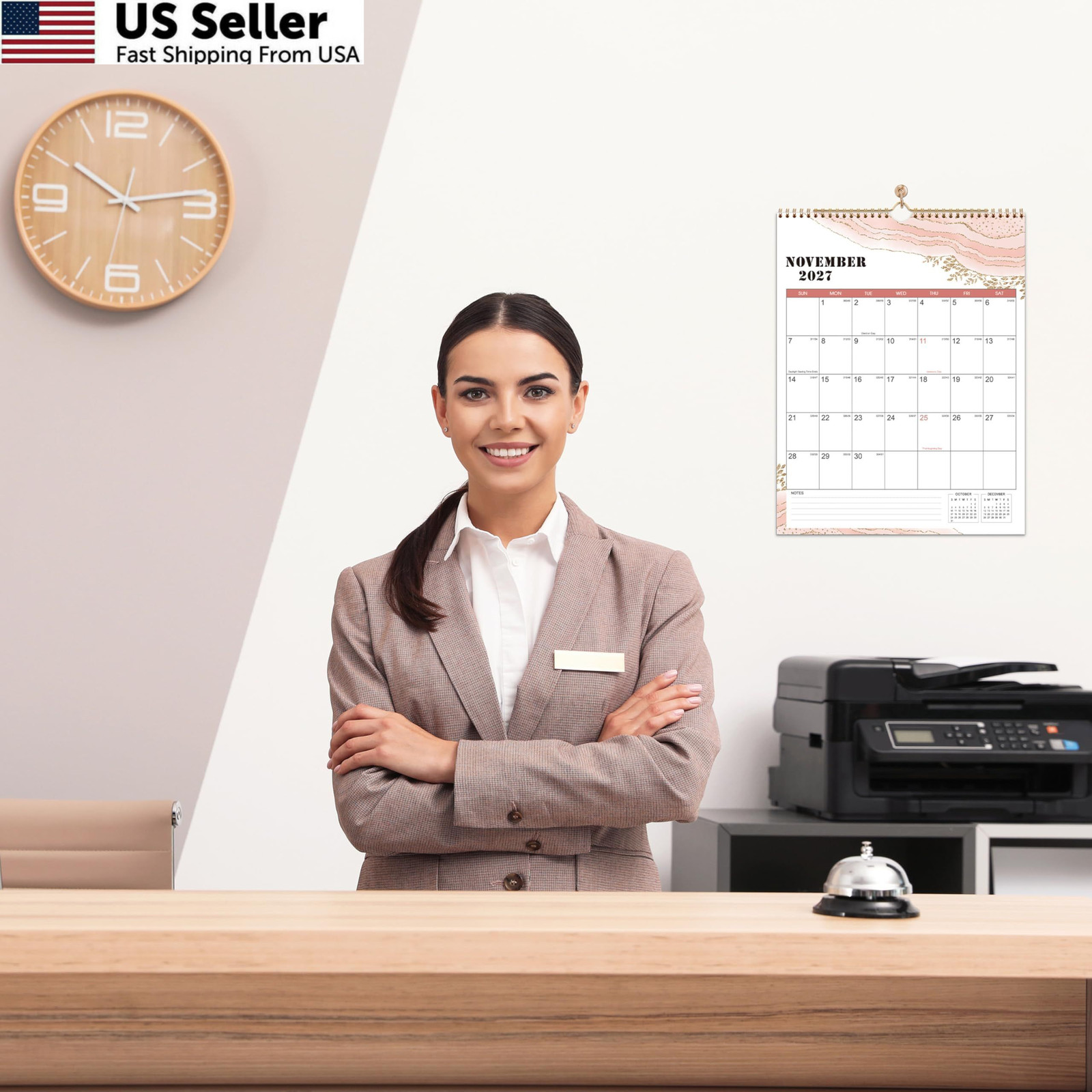 2027 Wall Calendar – JAN 2027 – DEC 2027, 12 Monthly Calendar, 2027 Pink