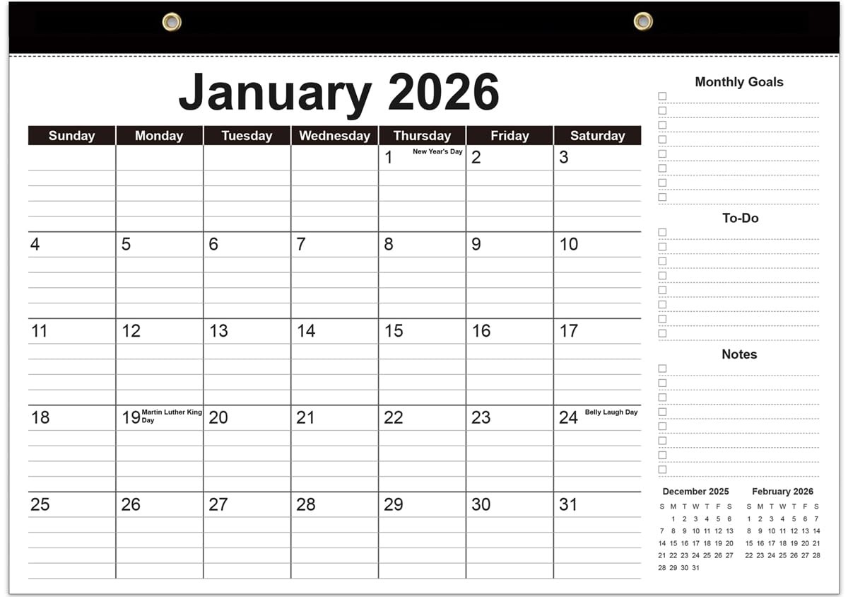 Desk Calendar 2026-12 Months from January 2026 to 17″ x 12″, Black