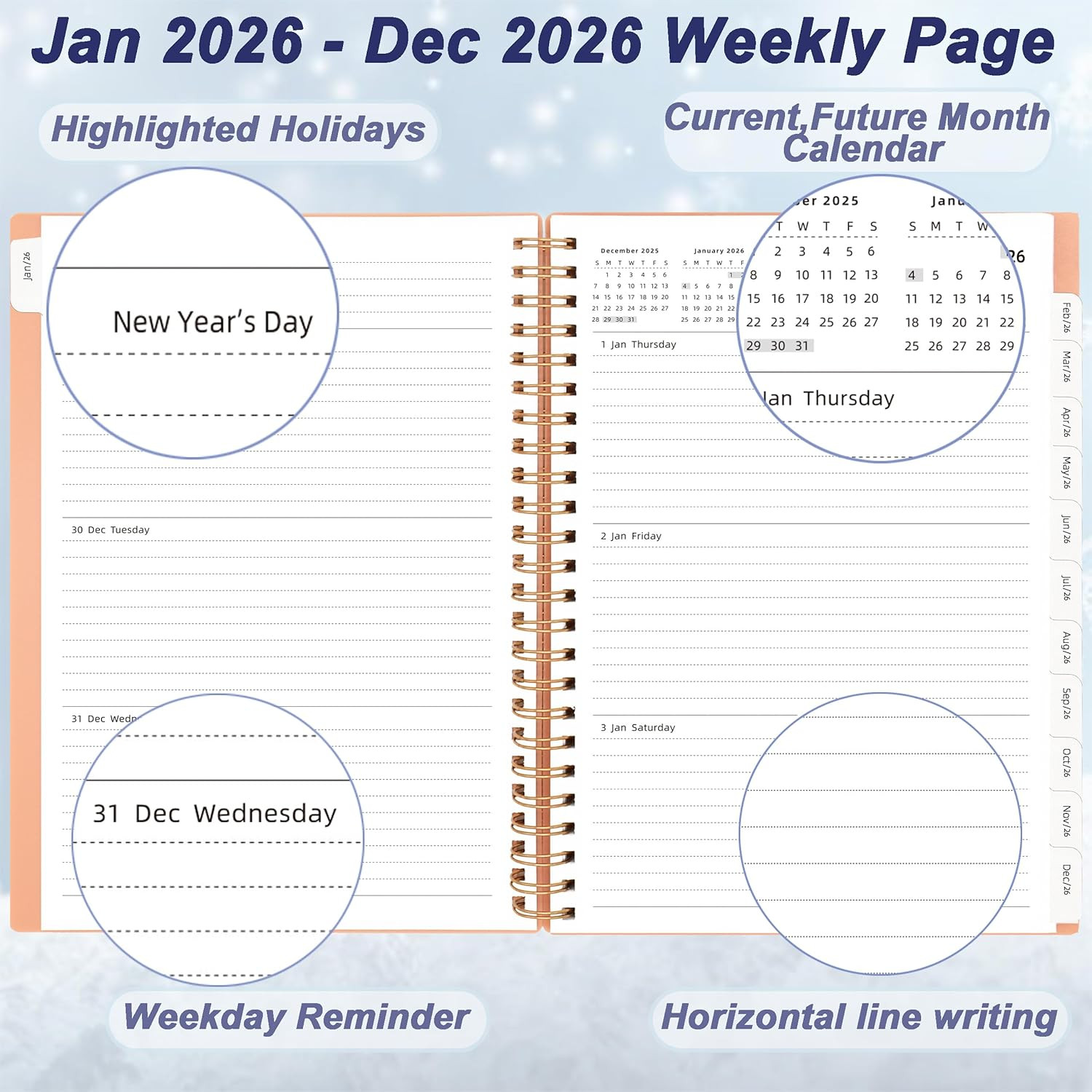 Day Planner 2026, Weekly and Monthly Planner 2026, Jan 2026-Dec 2026, 6.2″ X 8.4