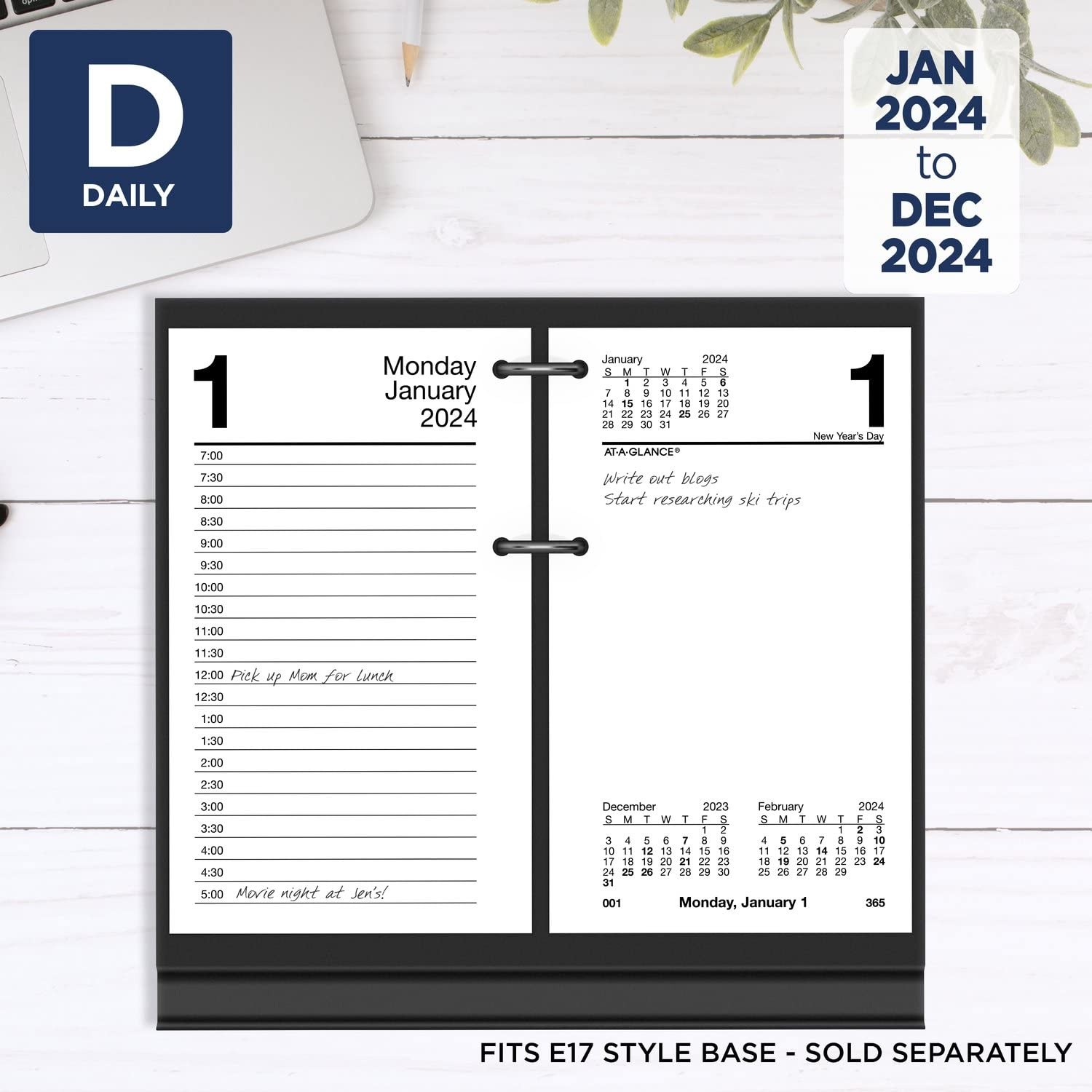 AT-A-GLANCE 2024 Daily Desk Calendar Refill, 3-1/2″ x 6″, 3.5″W x 6″H, Black