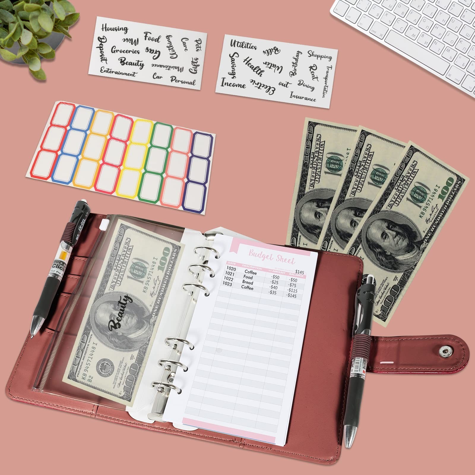 Crocodile Pattern Budget Binder with Zipper Envelopes, A6 Cash Organizer & Plann