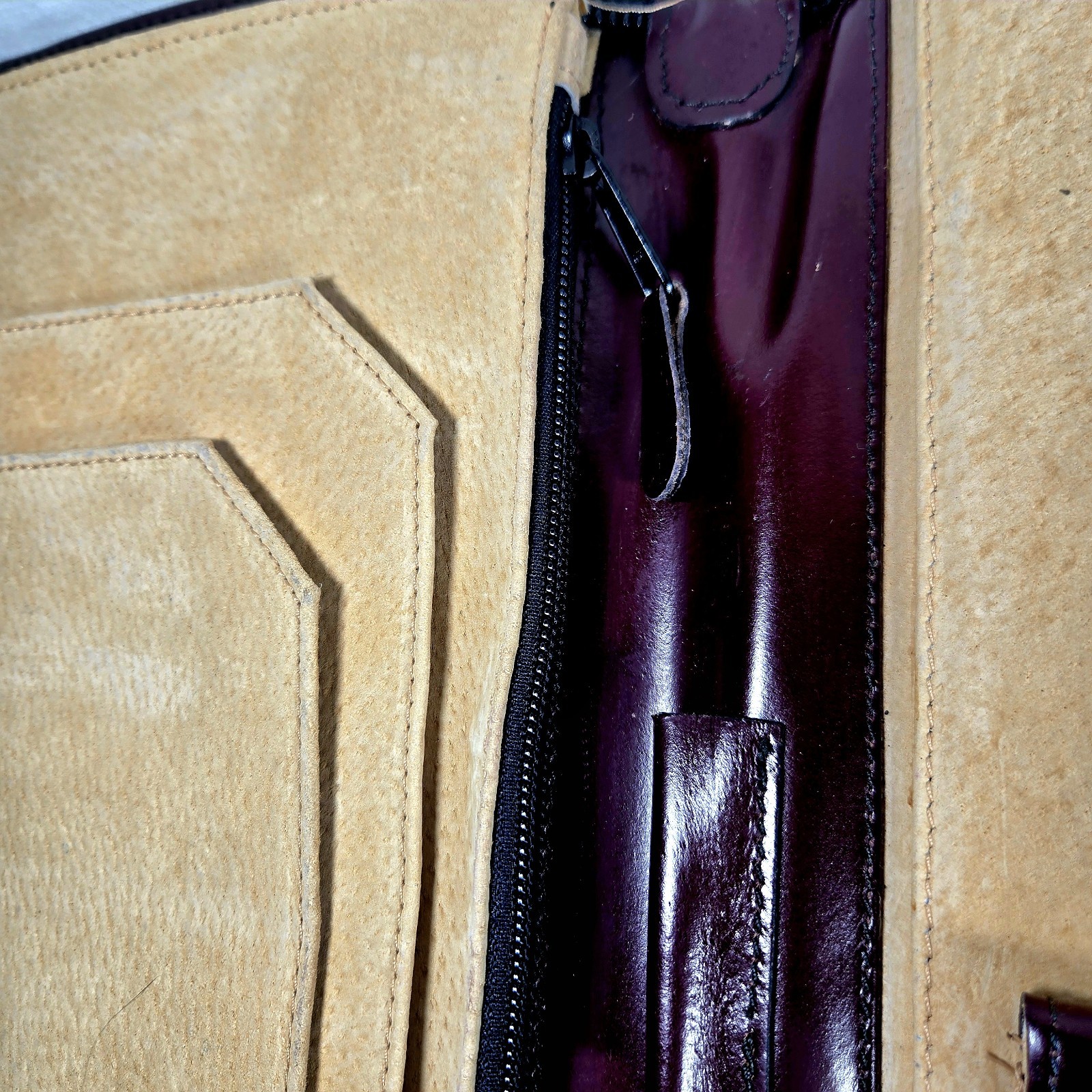 VTG Burgundy Genuine Top Grain Leather Portfolio Organizer Binder 14×10.5″ YKK Z