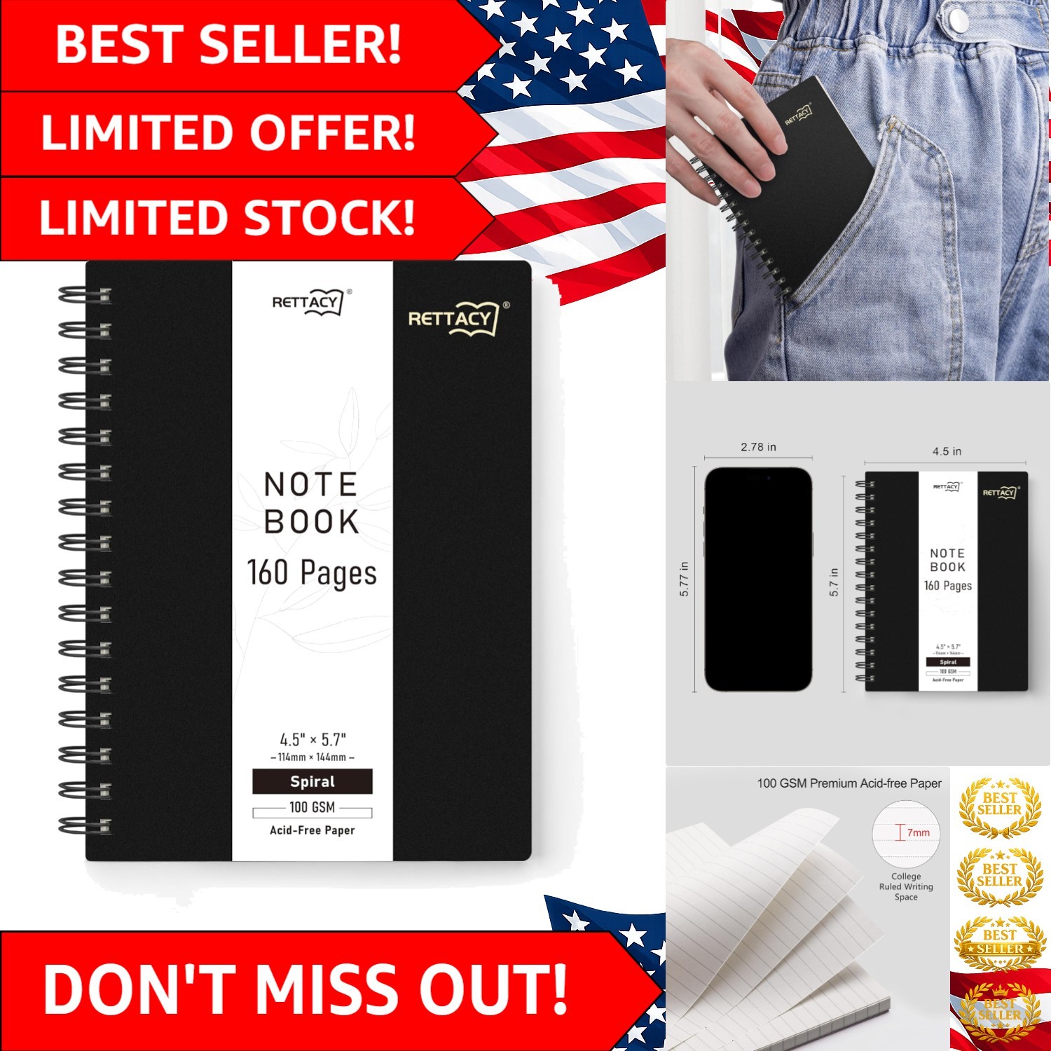 Versatile A6 Spiral-Bound Notebook – 160 Pages, Waterproof Cover, Inner Pocket