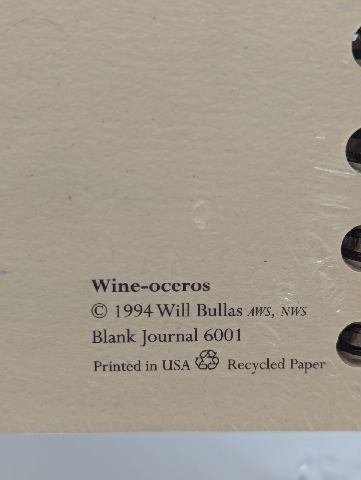 First Impressions Wine-oceros 1994 Will Bullas Blank Journal #6001 Sealed USA
