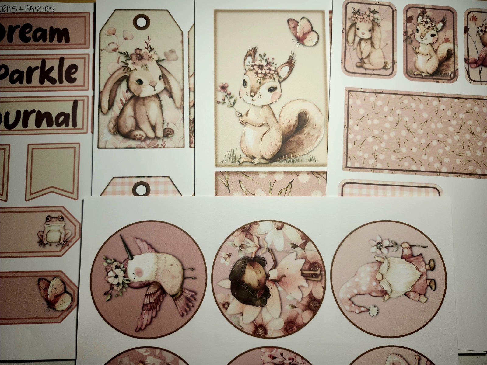 Junk Journal Booklet “UNICORNS & FAIRIES” Handmade Lg 8.5″x5.5″ 40pgs