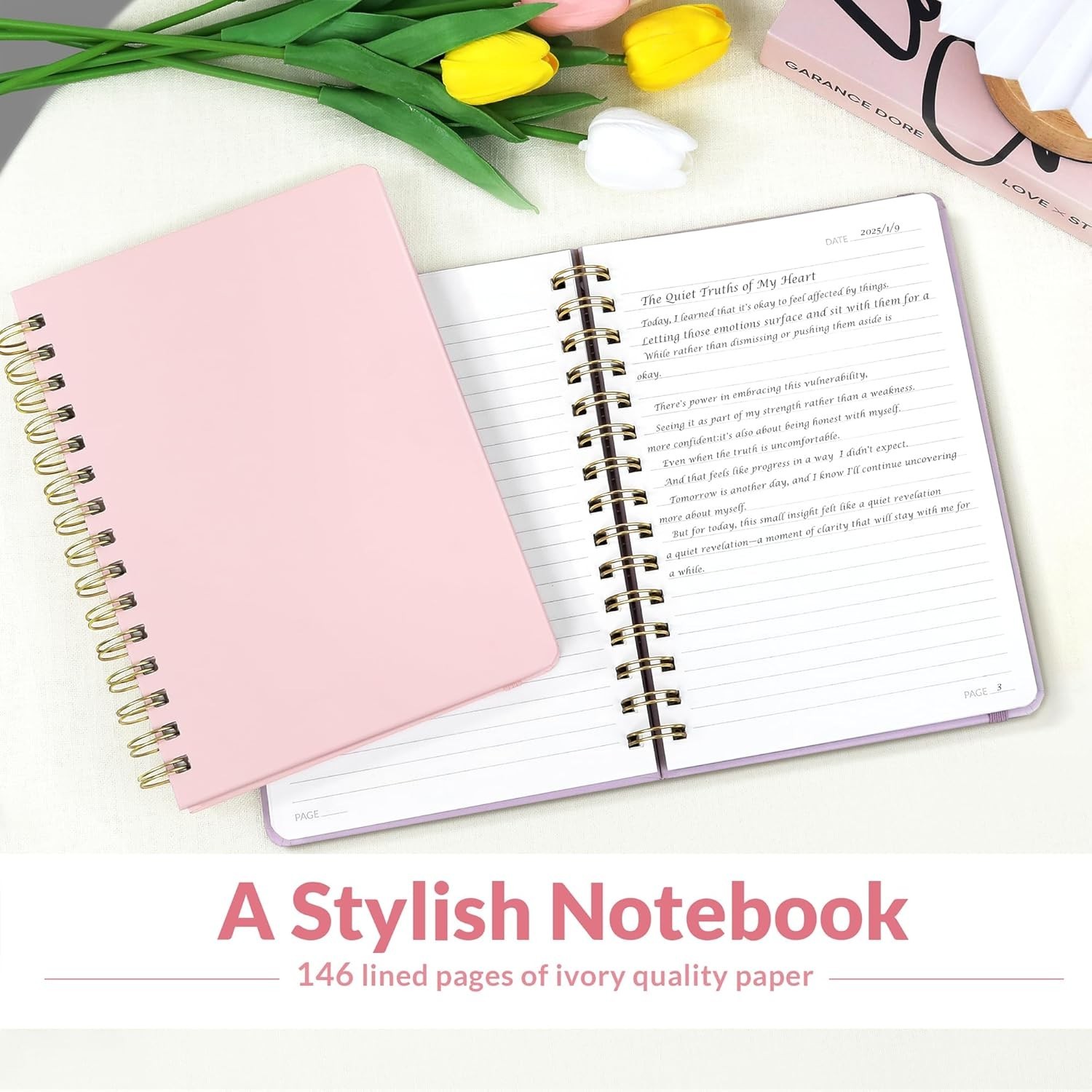 Journaling Notebooks, A5 Lined Spiral Notebook for Women, 146 Pages College R…